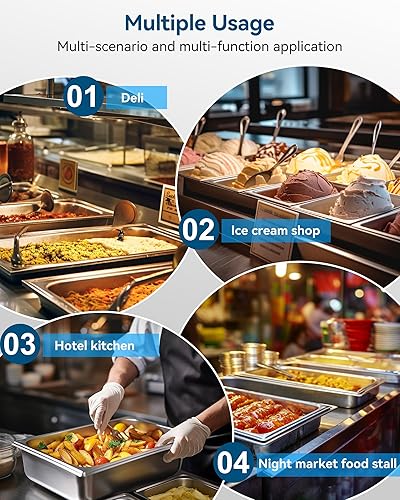 Miniatura 8 de Paquete de 6 sartenes de hotel, tamaño completo de 4 pulgadas de profundidad, de acero inoxidable, 20.8 pulgadas de largo x 12.8 pulgadas de ancho,