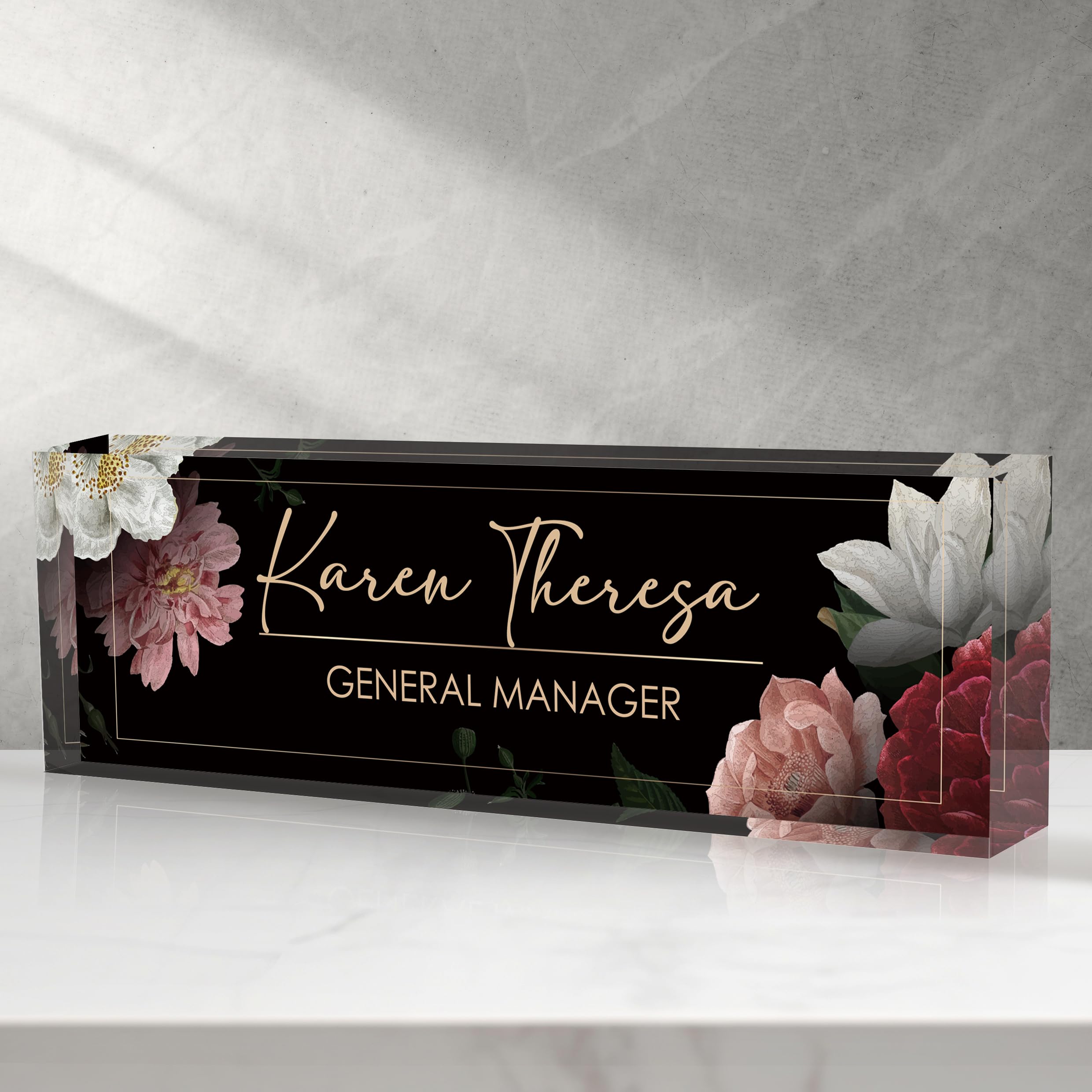 Custom Office Name Plate, Personalized Gifts for Women &amp; Men, Appreciation Gifts for Employees, Boss, Teacher - Office Desk Accessory (Hibiscus Flower)