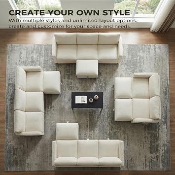 GRAVFORCE 251cm L Shaped Sofa with Storage Under Every Seat Chenille Beige | Oversized Deep Seat Corner Sofa with Side Pockets Footstools Modular Sofa with Wide Armrests Perfect for Living Room Bedroom
