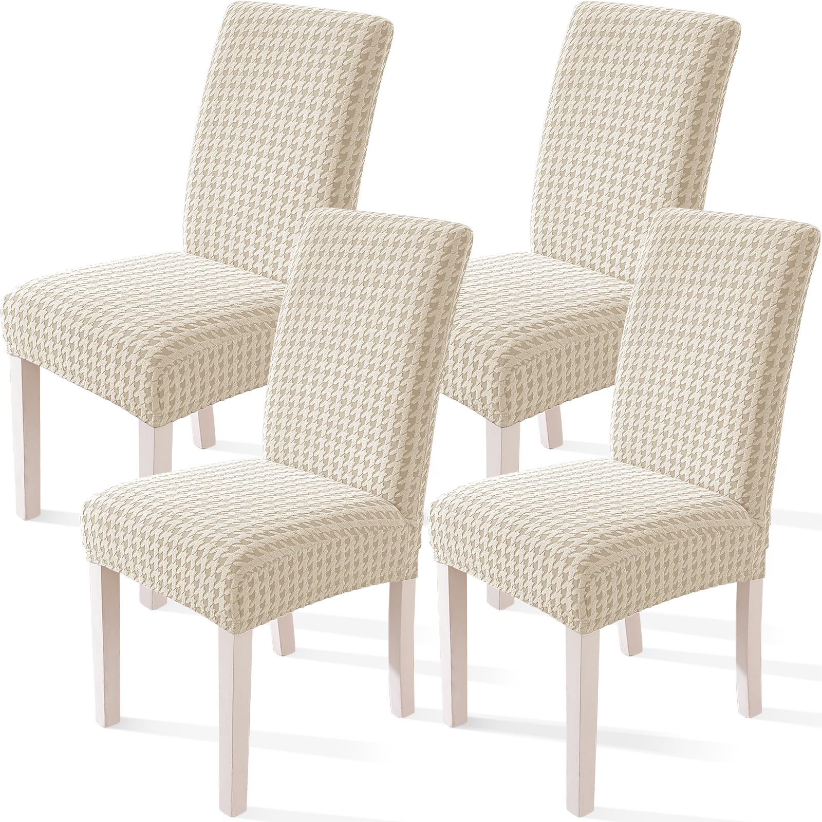 YSTELLAA Coprisedie Con Schienale 4 Pezzi, Elasticizzato Copri Sedie Soggiorno Cucina, Fodere Coprisedie Universale per Sala da Pranzo, Moderno Coprisedia Lavabile Estraibile, Beige