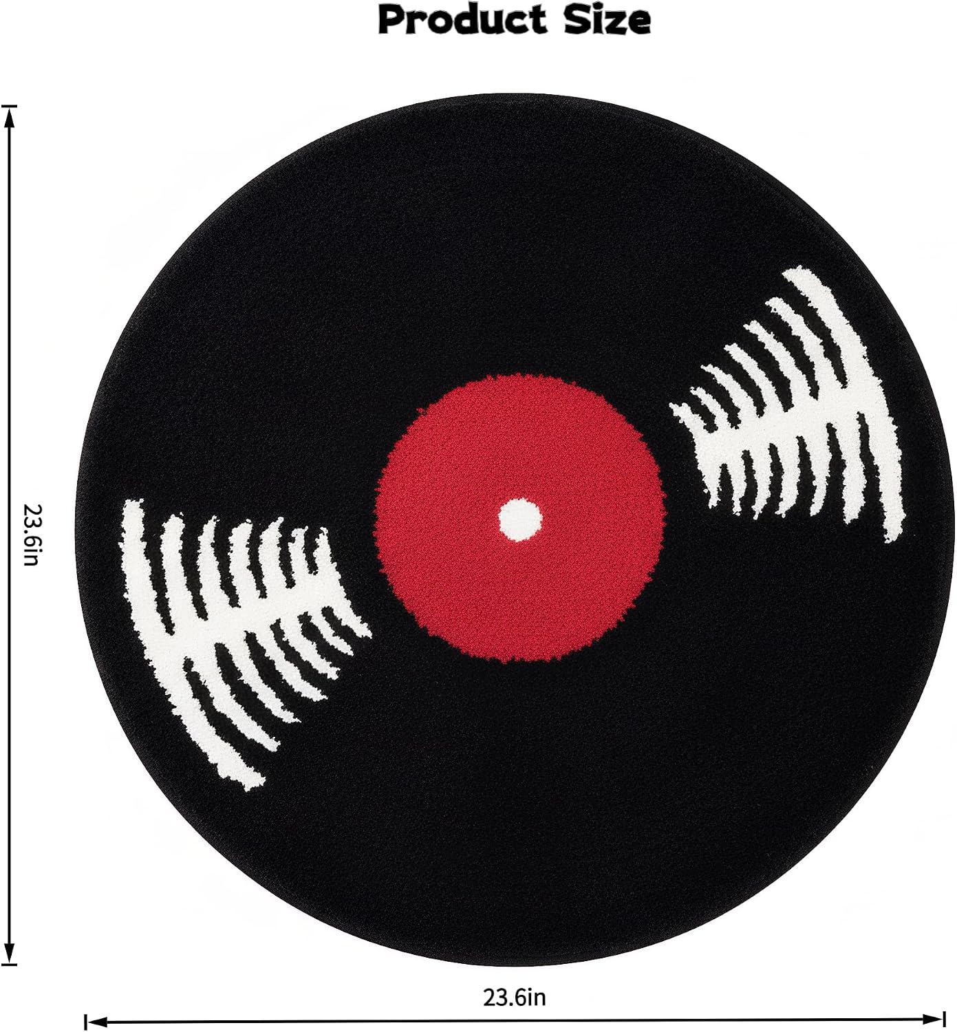Funny Black & White Vinyl Record Rug: Non-Slip Absorbent Music Theme Vinyl Rug for Bedroom, Living Room, or Bathroom Decor - 23.6" Round & Includes 2 Coasters