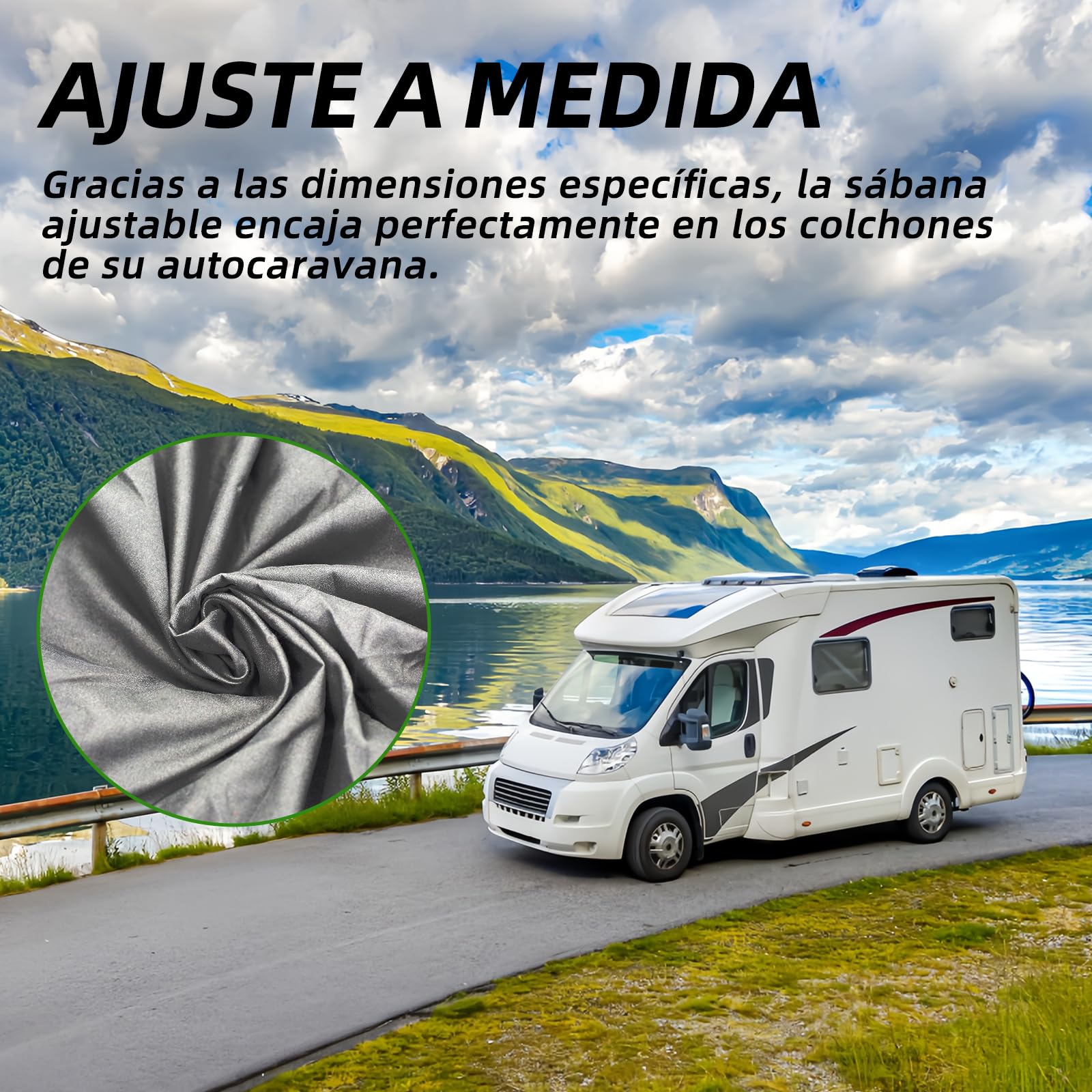 Juego de sábanas para autocaravanas de 4 piezas con colchón central - Juego de sábanas RV para autocaravanas Volkswagen California/Mercedes-Benz Marco Polo/FIAT Ducato (gris claro)