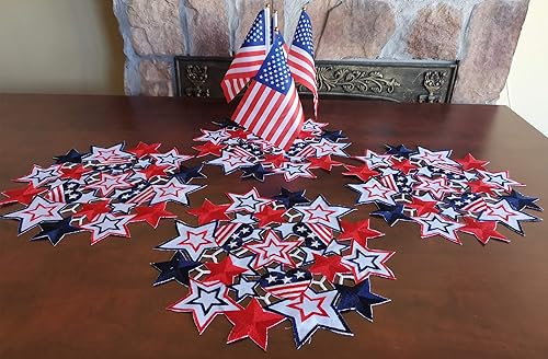 Miniatura 5 de Juego de 4 manteles individuales patrióticos navideños de 14 pulgadas, bufanda bordada de estrellas azules y rojas para el día de la independencia