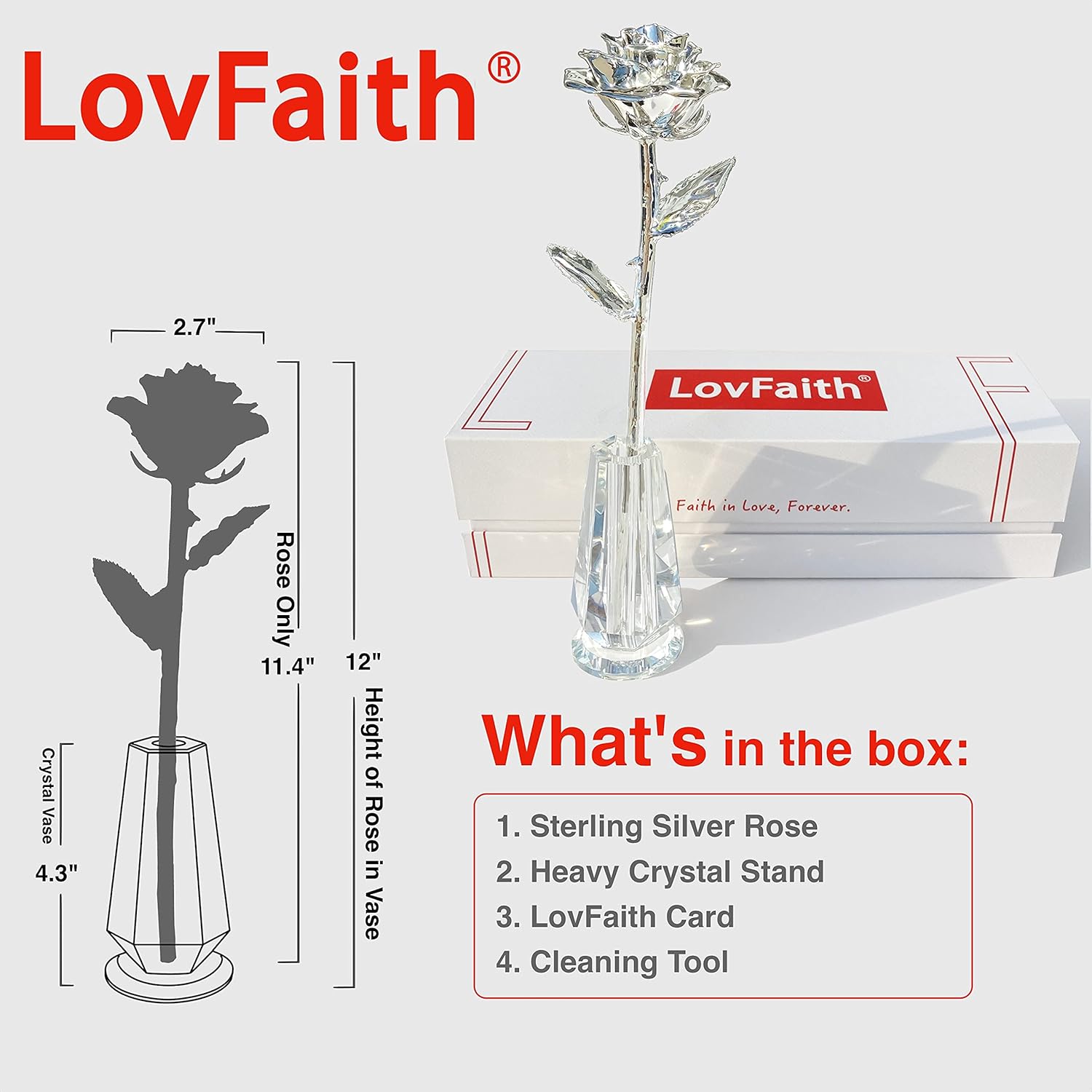 Valentine Gift Real Rose Dipped Thick Sterling Silver with Crystal Stand, Best 25th Anniversary Silver Rose Gift for Her Wife Mother Birthday Christmas (B2. Sterling Silver -Blooming) - Image 6