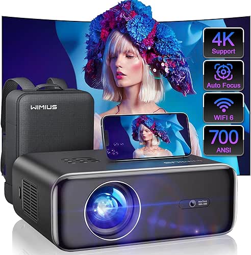 [Auto Focus/4K Support] Projector with WiFi 6 and Bluetooth 5.2,