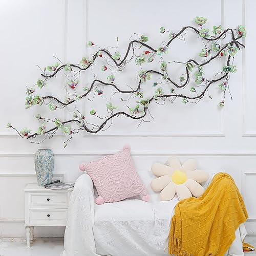 Miniatura 3 de Guirnalda de orquídeas artificiales de magnolia de 118 pulgadas, guirnalda de ramas de árbol falsas, tronco con corona de flores para colgar en la