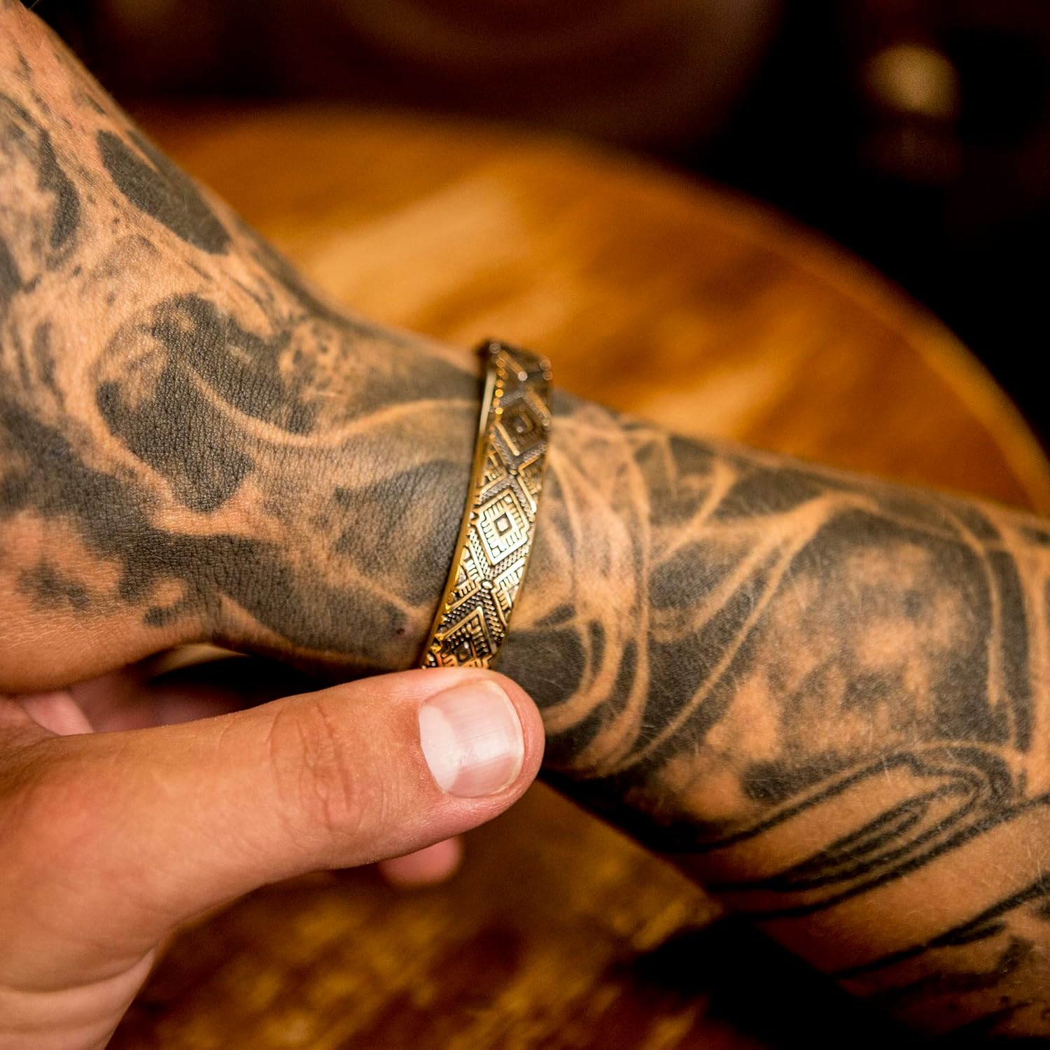 Cuff bracelet Rhombuses handmade solid brass c shape bangle