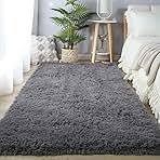 Area Rugs for Bedroom Living Room: 4x6 Grey Fuzzy Shag Shaggy Rug - Soft Plush Furry Bedside Dorm Throw Rug - Indoor Floor Carpet for Kids Girls Boys Home,Dark Gray