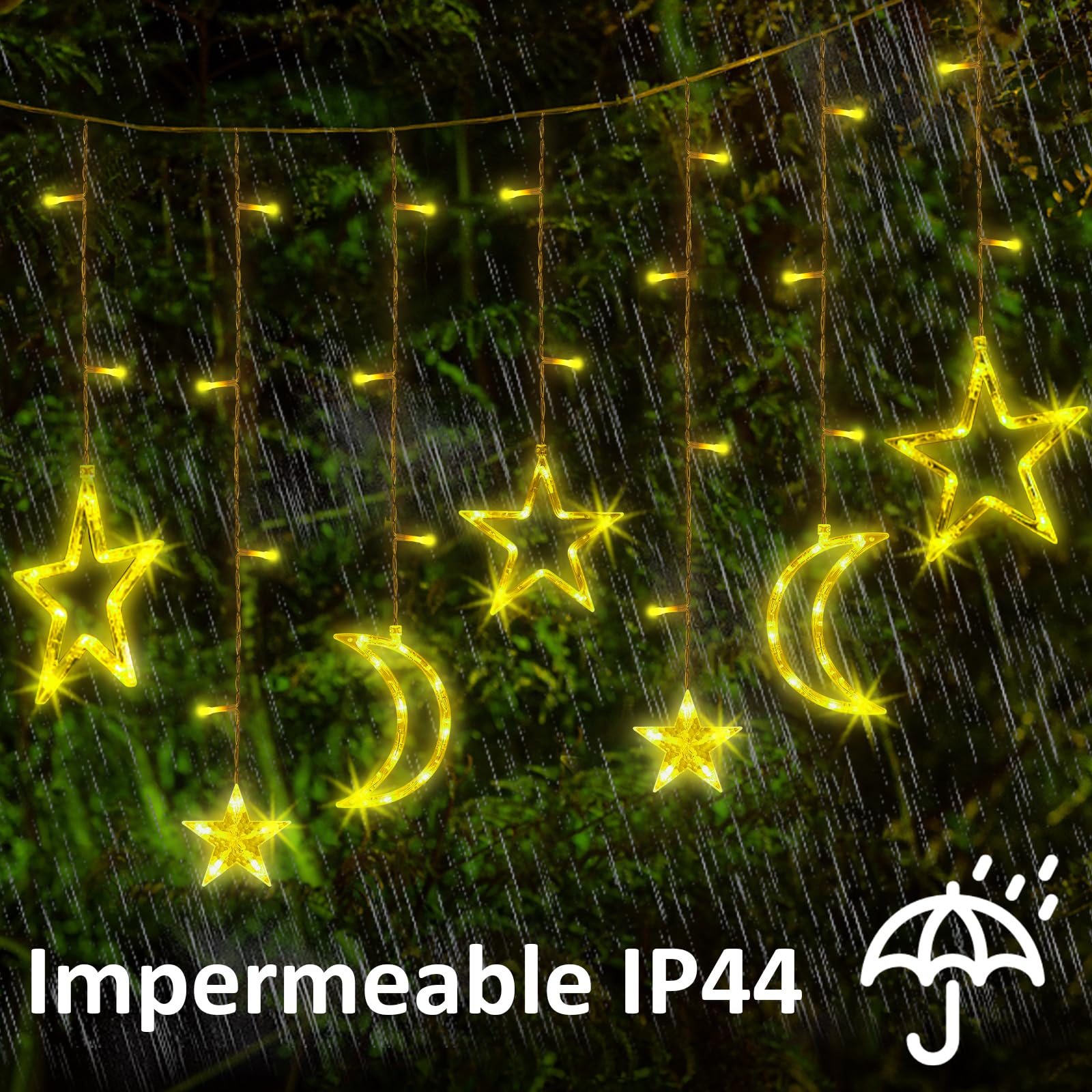 Kerstverlichting, lichtketting, gordijn, 3,5 m leds, sterren, maan