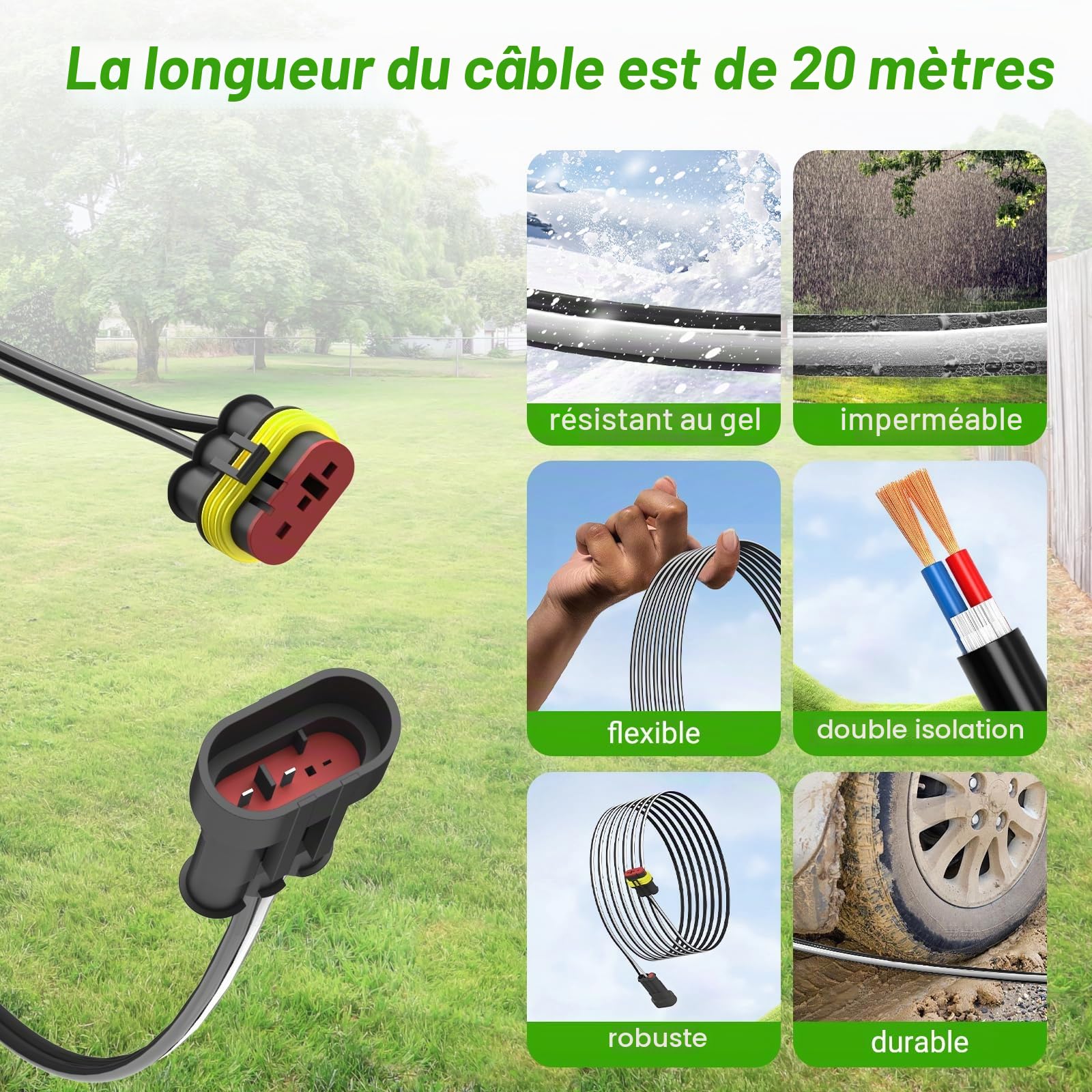 20M Connecteur Câble de Connexion Adaptateur Compatible avec Husqvarna Automower 105 305 310 315X 320 330X 420 430X 2016-2022,Gardena 2016+/Sileno 2018+/ Robotic tondeuses à Gazon Robot