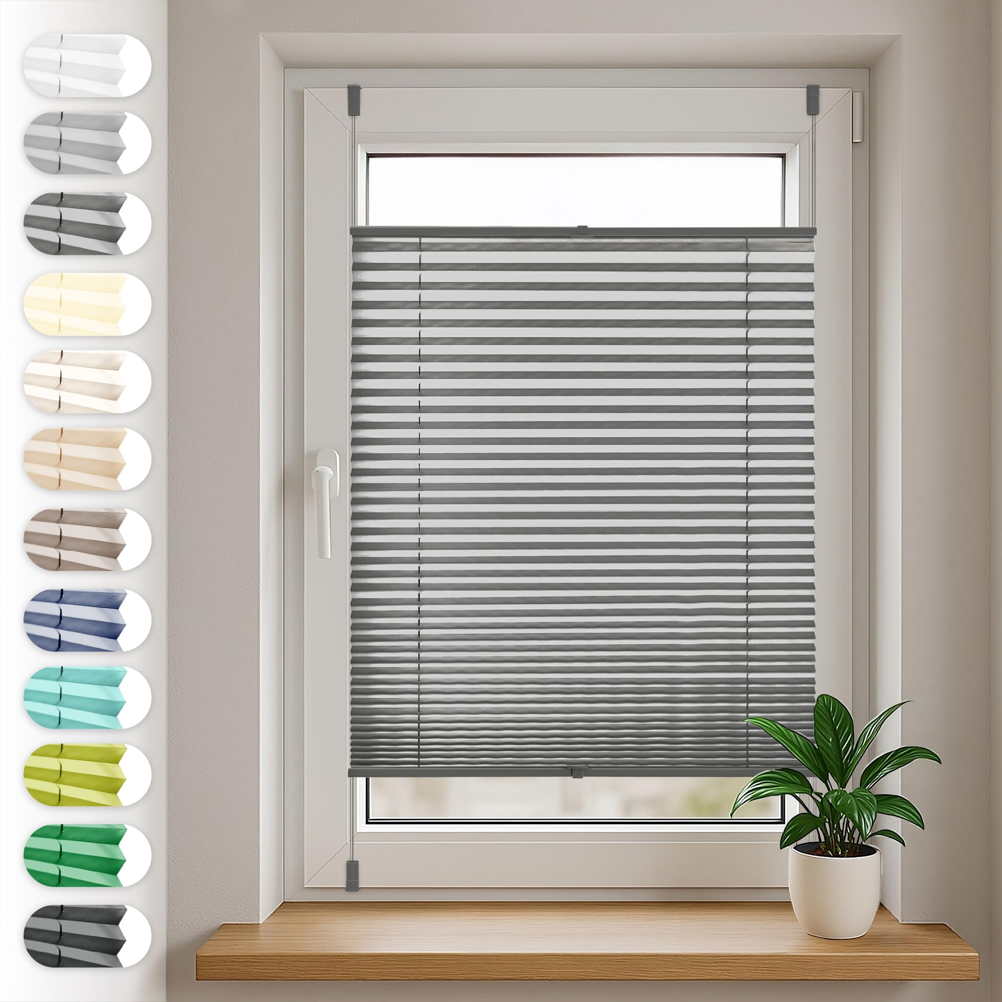Sonello Plissee Klemmfix ohne Bohren 30cm x 100cm Anthrazit/Dunkelgrau Faltrollo Plisseerollo Jalousie für Tür & Fenster Blickdicht Sichtschutz Sonnenschutz Fertifplissee Rollo