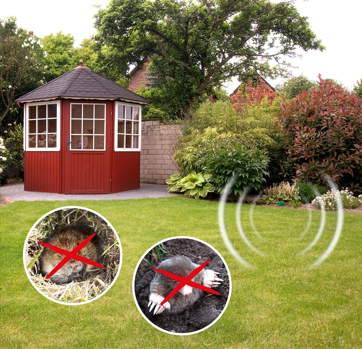 GARDIGO® Maulwurf Vertreiber Basic 2er Set | Maulwurfschreck 400-1000 Hz für ca. 700m² | Maulwurfabwehr für den Garten | Einfacher Batteriewechsel durch Batteriewechselzylinder | Wühlmausschreck