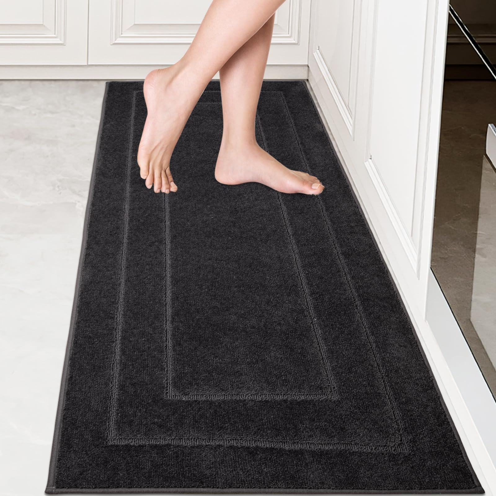 Photo 1 of PURRUGS Machine Washable Kitchen Runner Rug 24" x 59", Non-Slip/Skid Hallway Runner Rug, Super Absorbent Soft Area Rug for Kitchen, Hallway & Laundry, Charcoal