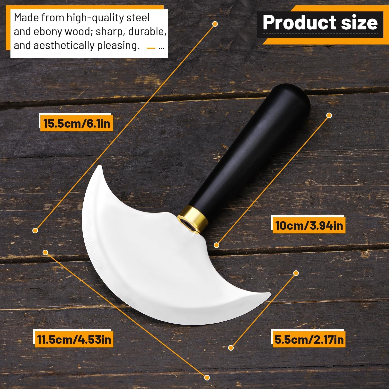 Cuchillo de cuero con mango de madera, cuchillo redondo de cuero, cuchillo de corte de cuero afilado, cuchillo de trabajo de cuero para corte de cuero, skiving, manualidades y proyectos