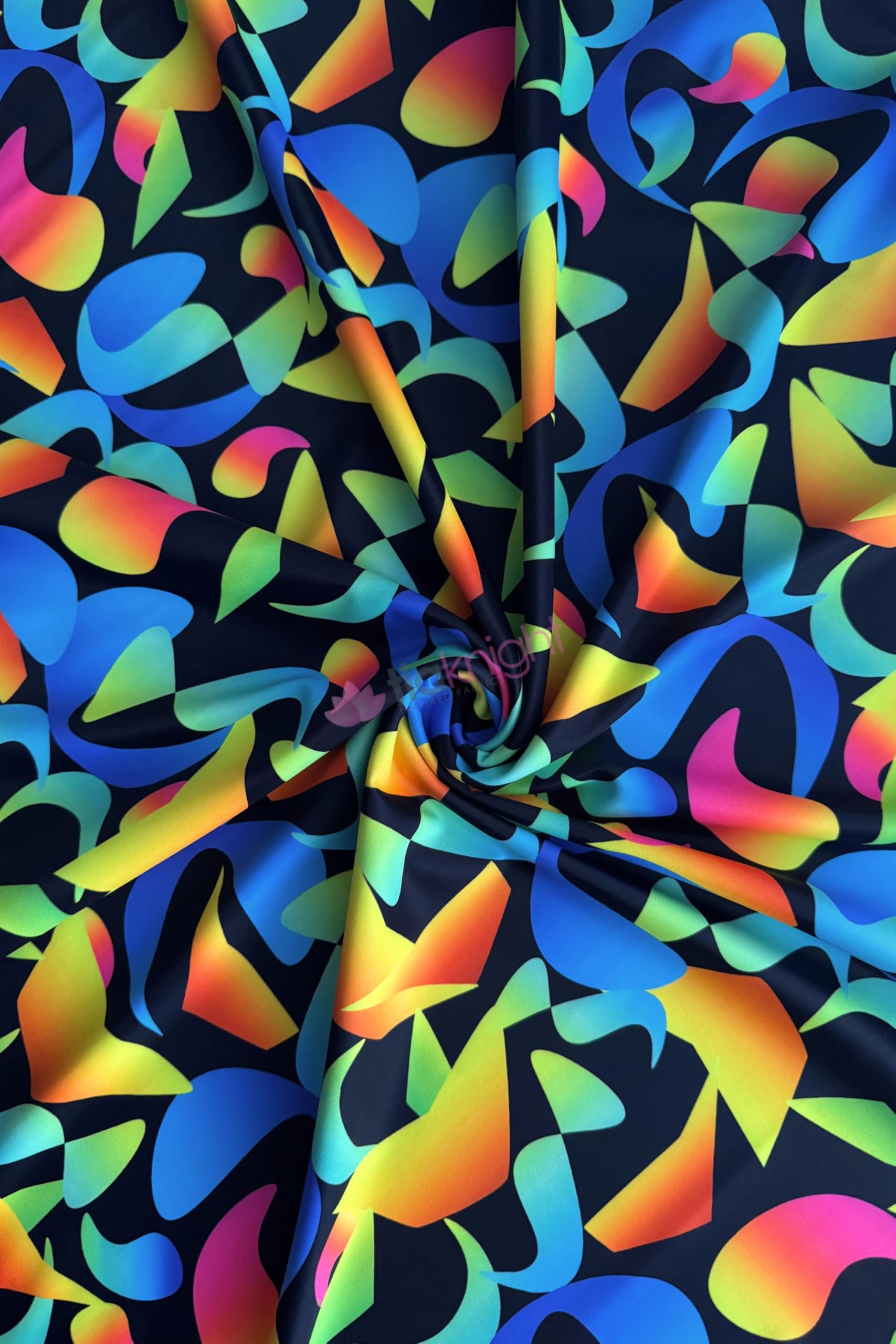 Premium Quality Printed Matte Nylon Lycra | 4 Way Stretch Swim Wear, Dance Leotard, Leggings Material | 50+ Colours/Prints in Stock | Sold By The Metre | Tia Knight (Psychedelic Shapes)