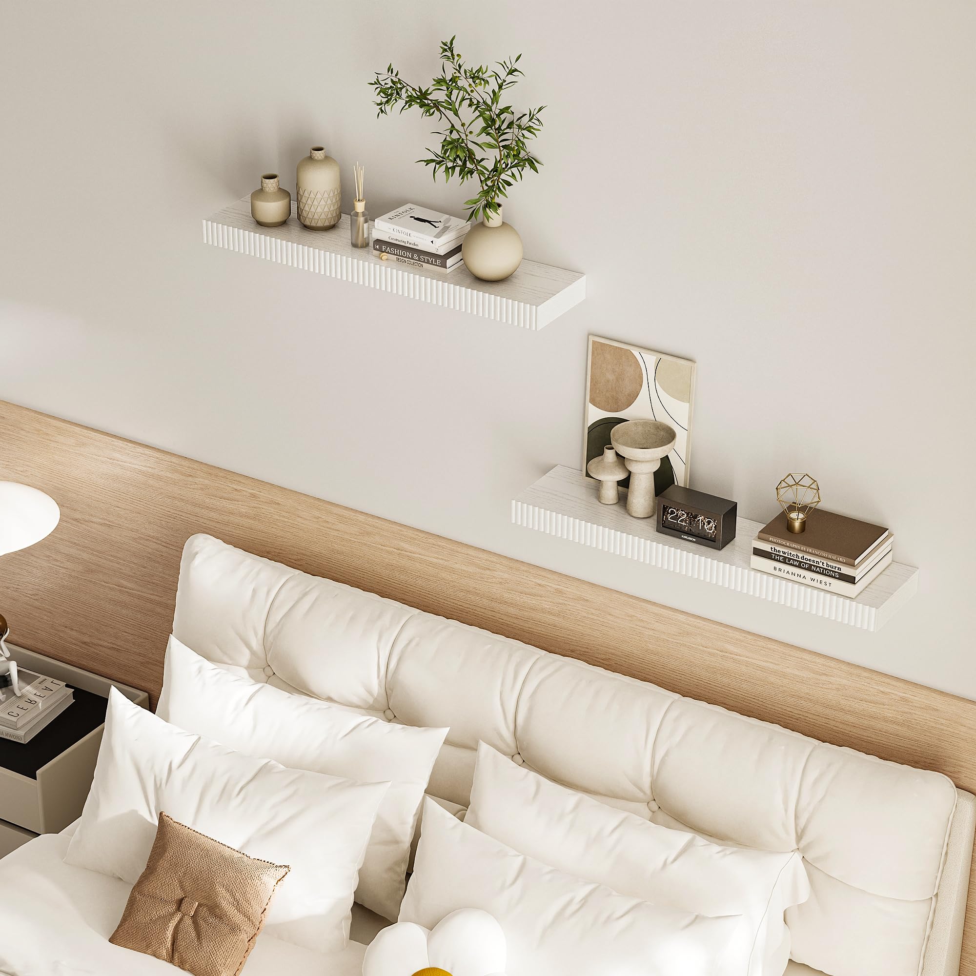 INNOD Estantes flotantes de 24 pulgadas para pared, estantes de madera montados en la pared para baño, dormitorio, sala de estar, cocina, estante colgante con soportes invisibles para almacenamiento