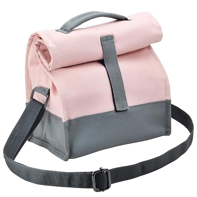 Fatmug Cotton Canvas with Sling Thermal Lunch Bag (Grey and Pink)