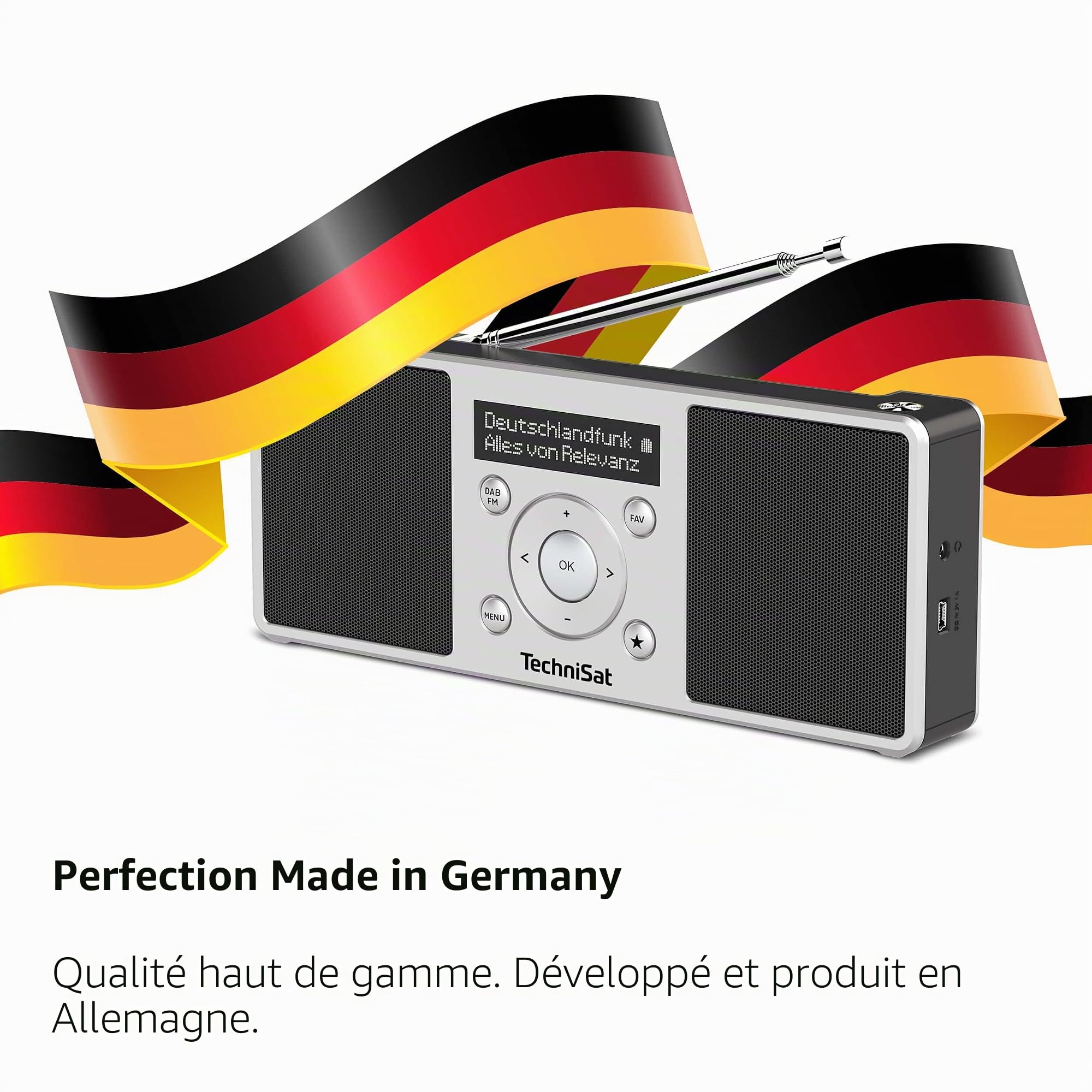 TechniSat DIGITRADIO 1 S - Radio Dab stéréo Portable avec Batterie Rechargeable (Dab+, FM, FM, Haut-Parleur, Prise Casque, mémoire des favoris, écran OLED, 2 W RMS) Argent/Noir | DAB, FM, haut-parleur, prise casque, mémoire préférée, écran OLED, 2 W RMS,