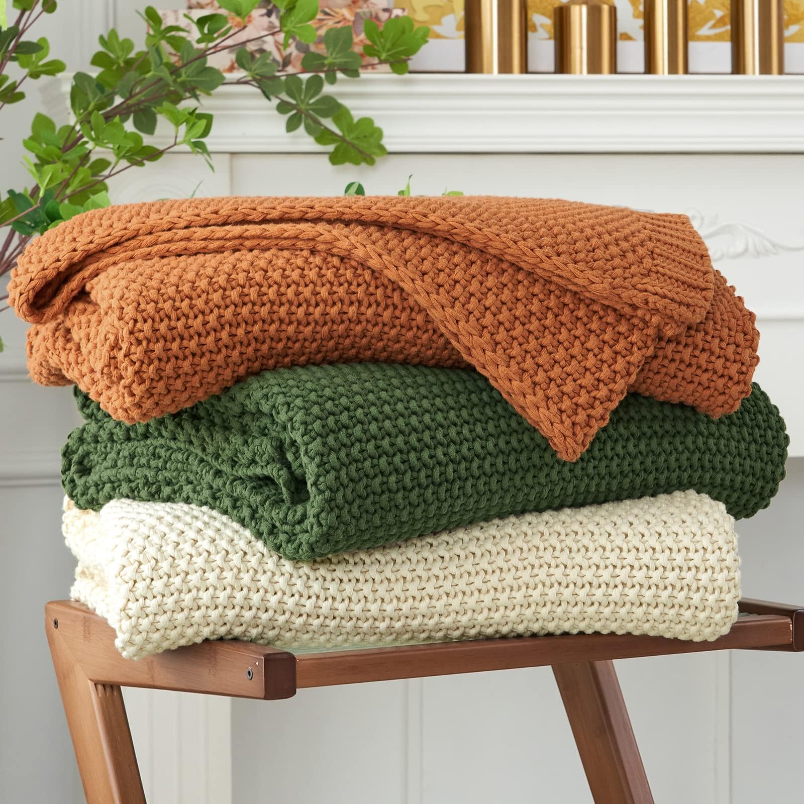 Longhui bedding Chunky Cable Knit Throw Blanket Lightweight Cream 100% Organic Cotton Blanket for Sofa Couch Bed Baby Nursery, Rustic Shabby Chic Modern Farmhouse, 51” x 63” Give Laundering Bag