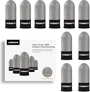 Gaming Finger Sleeves,100% Visible Silver Fibers,Just Right Pressure/Breathable/Sweatproof,Gaming Gloves for PUBG Mobile/Knives Out/Call of Duty Mobile(10pcs) M