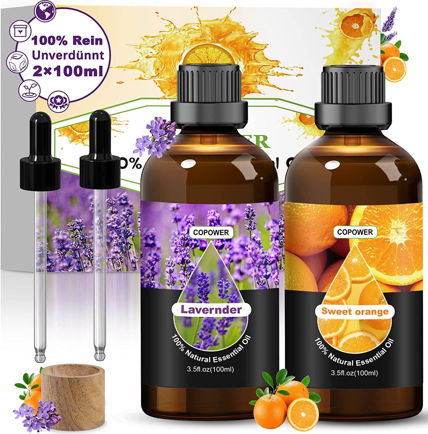 Pure Essential Oils Set, 2 x 100 ml Aroma Lavender oil, 100% Natural Therapeutic Grade Lavender Oil Essential Oils for Skin