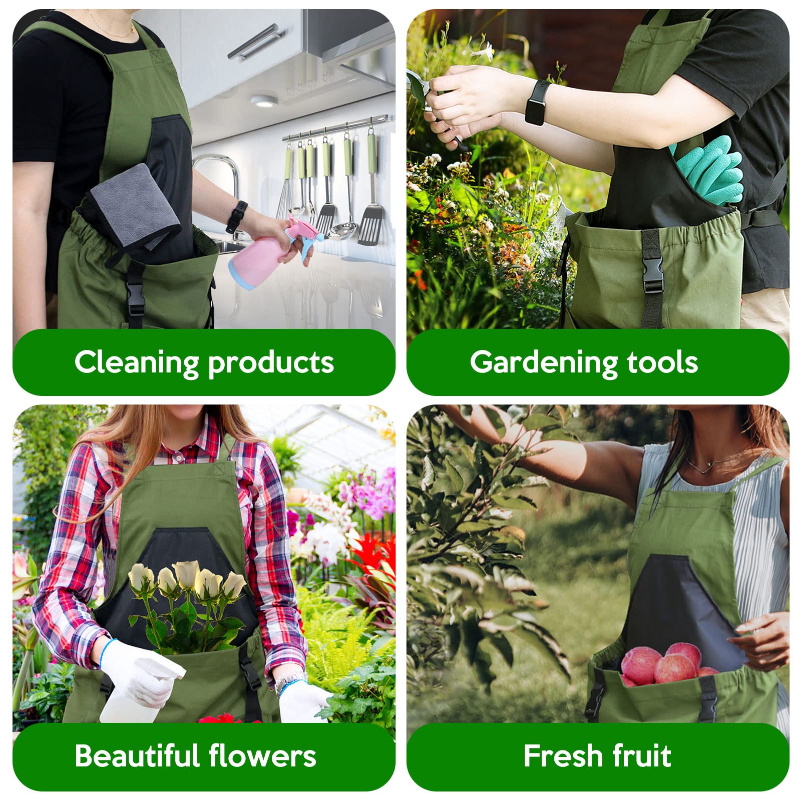 mumisuto Delantal de jardinería, delantal de cocina de jardín con bolsillos, delantal de cosecha, delantal de trabajo de jardín, delantal impermeable para hombres, mujeres, verde