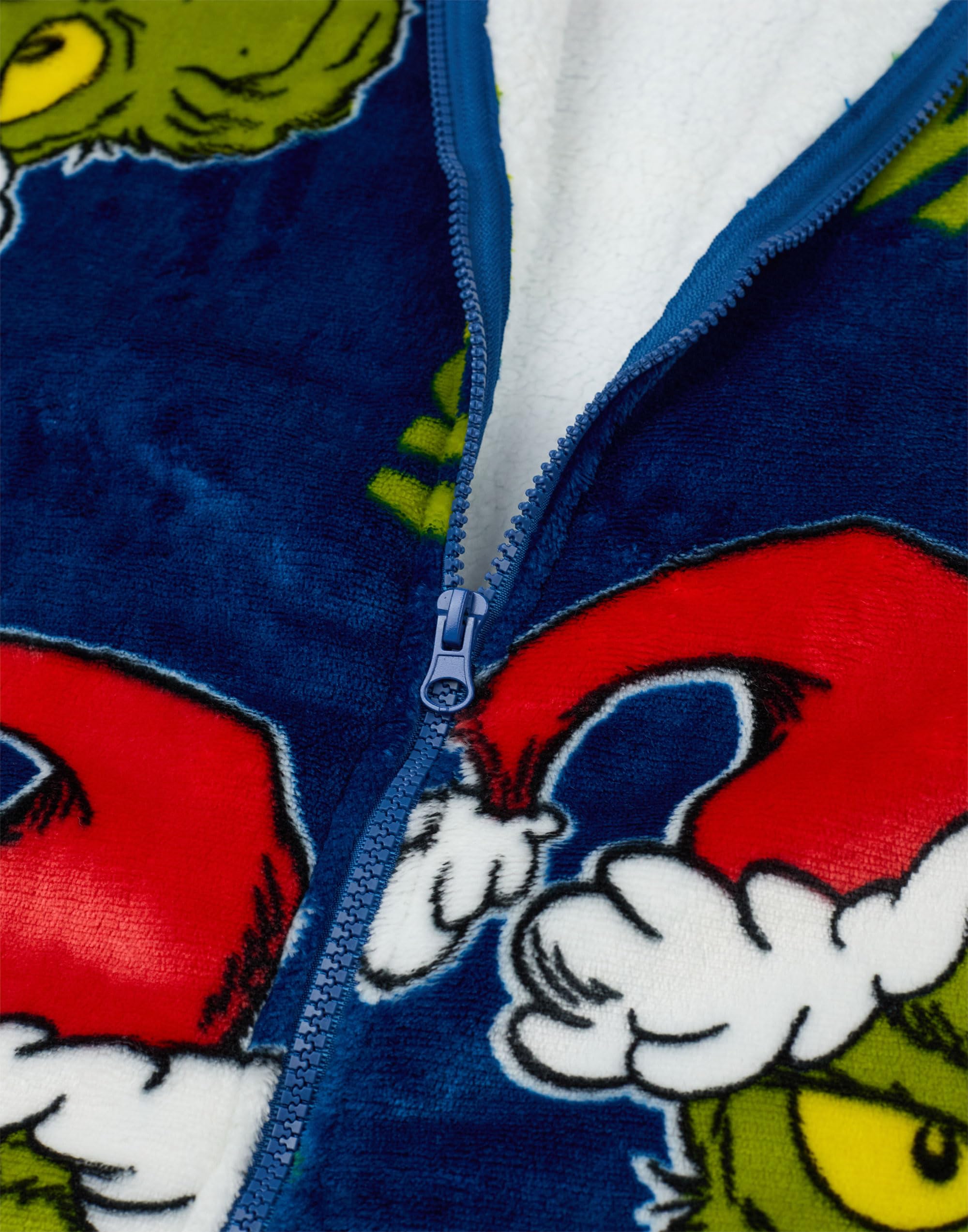 The Grinch - Sudadera con capucha para adultos | Jersey con capucha y forro polar con cremallera para adultos in Azul con estampado del personaje Grinch | Ropa de estar por casa con forro Sherpa