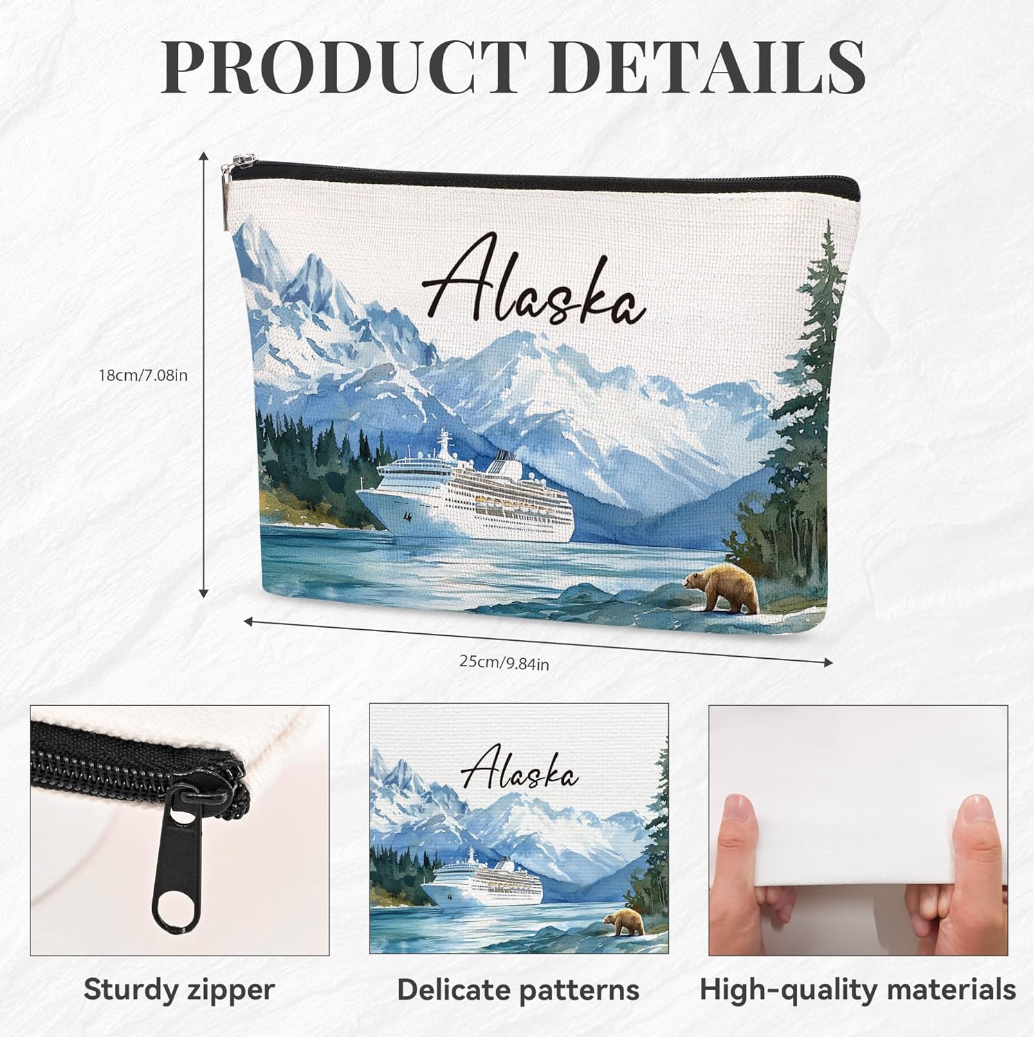 Alaska Makeup Bags for Women, Alaska Souvenirs Gifts, Cruise Essentials Cosmetic Bag City Trip Must Haves, Birthday Gifts for Him Teacher Colleagues Friends - Image 3