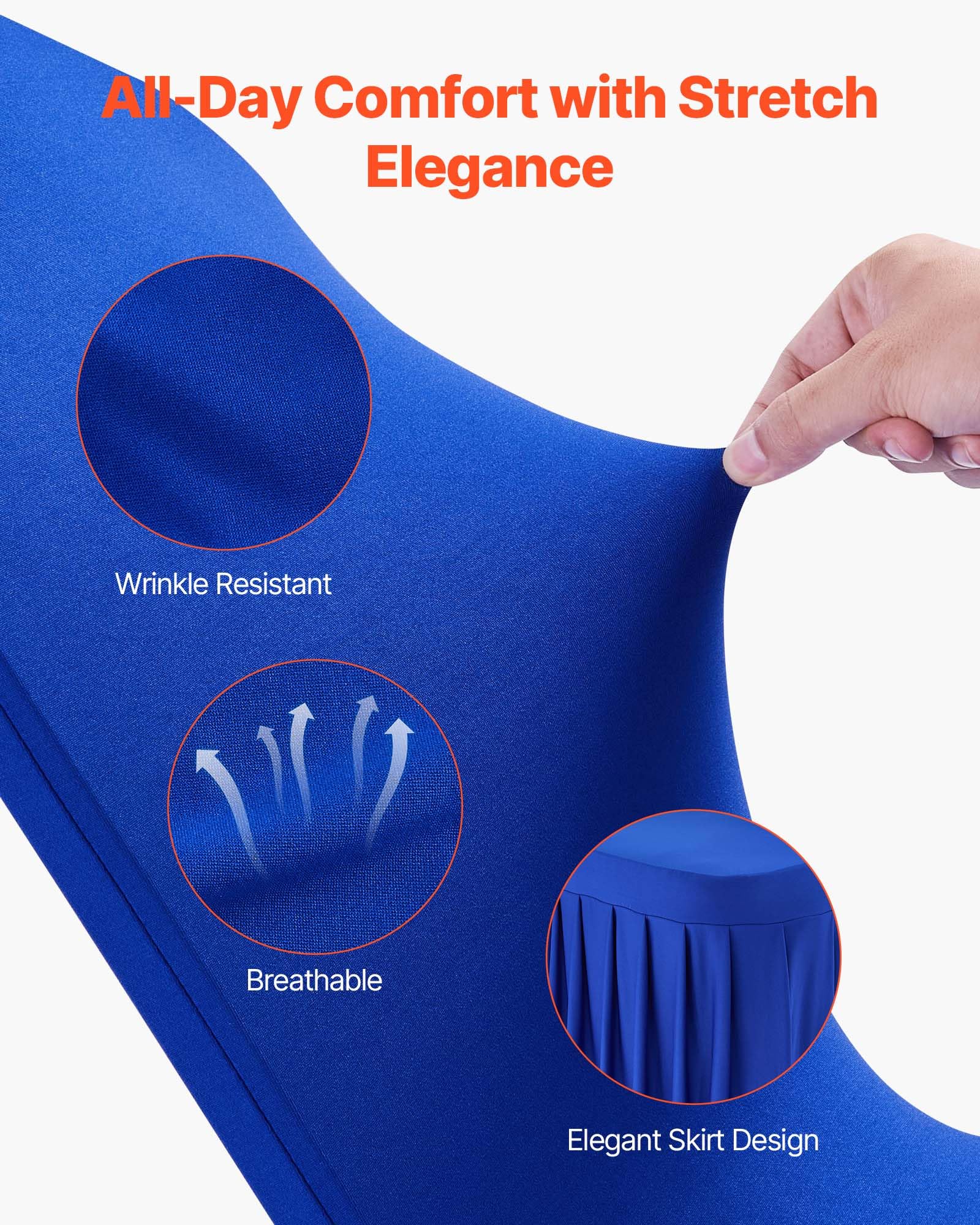 VEVOR Fundas Sillas de Comedor 30 Piezas, Funda para Sillones Elástica de Poliéster y Elastano, para Sillas de hasta 51 x 45 x 95 cm, Diseño de Falda, Tela Suave, para Boda, Fiestas, Banquetes, Azul