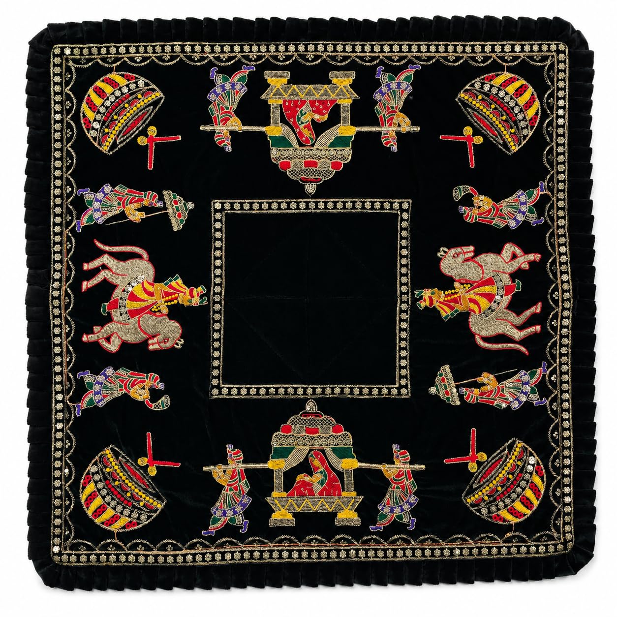 Traditional Heavy Embroidery Work Velvet Pooja Asan | Prayer mat | Wedding & Festival Decoration | Doli Designe Puja Aasan for Home & Temple with Back Side Alter (Size 23 X 23 Inch, Pack of 1)-image-2
