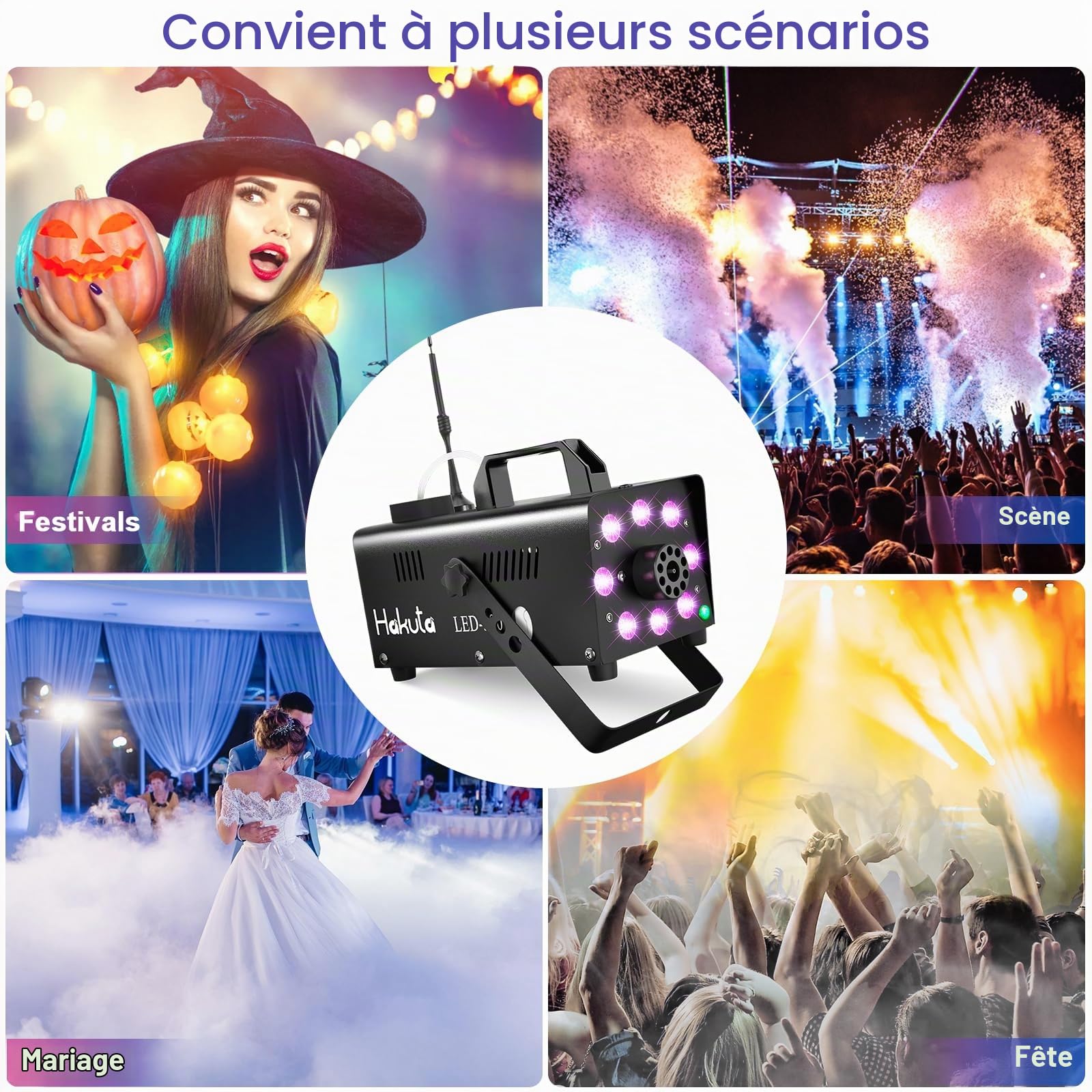 Hakuta Machine à fumée Contrôl par App, Machine à fumée avec 13 lumières LED colorées, puissance de 2000CFM avec 2 télécommandes sans fil, parfait pour mariage, Halloween et spectacles