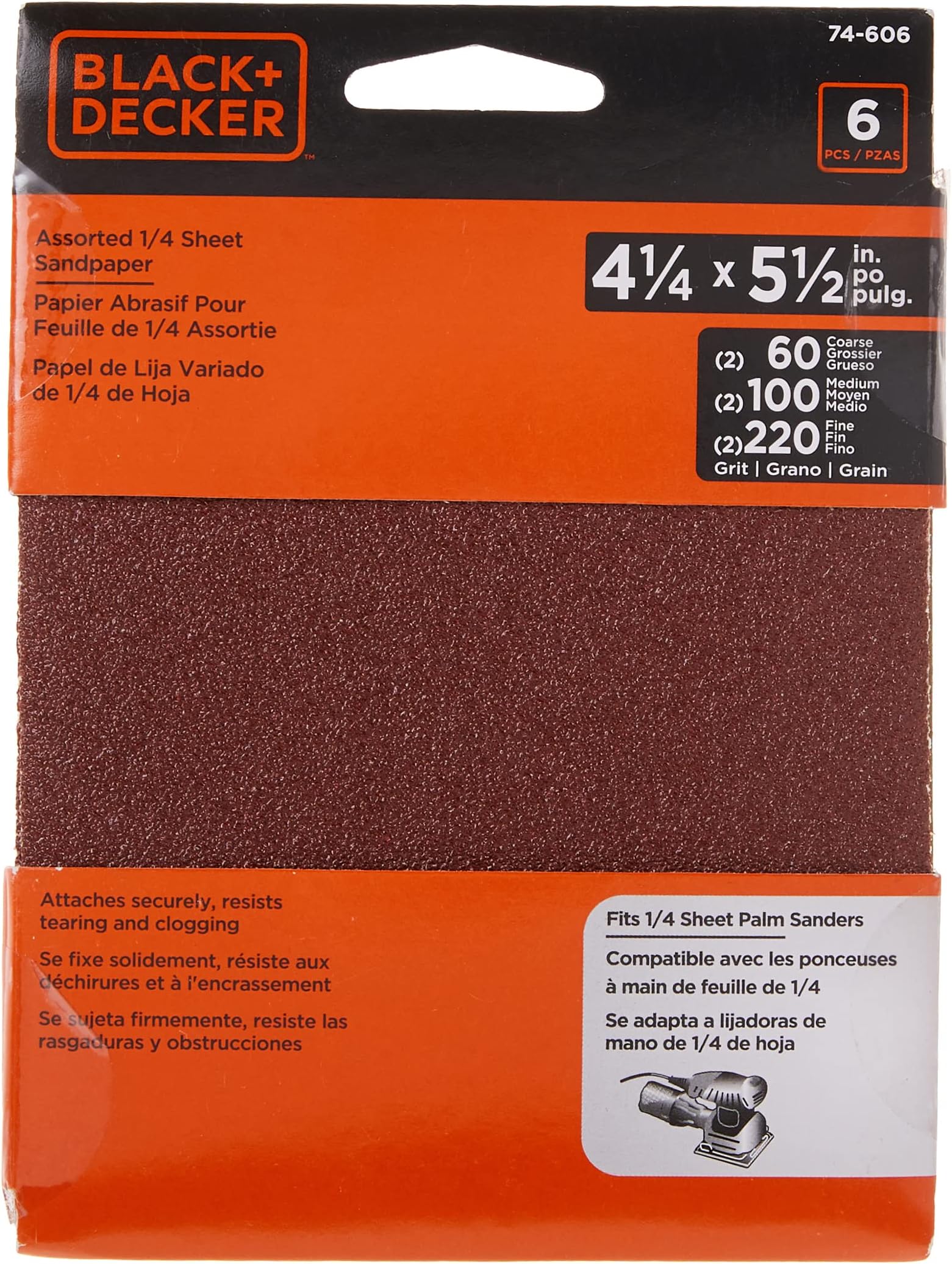BLACK+DECKER Sandpaper Assortment, 1/4Inch Sheet, 6Pack (74606) Sander Sleeves