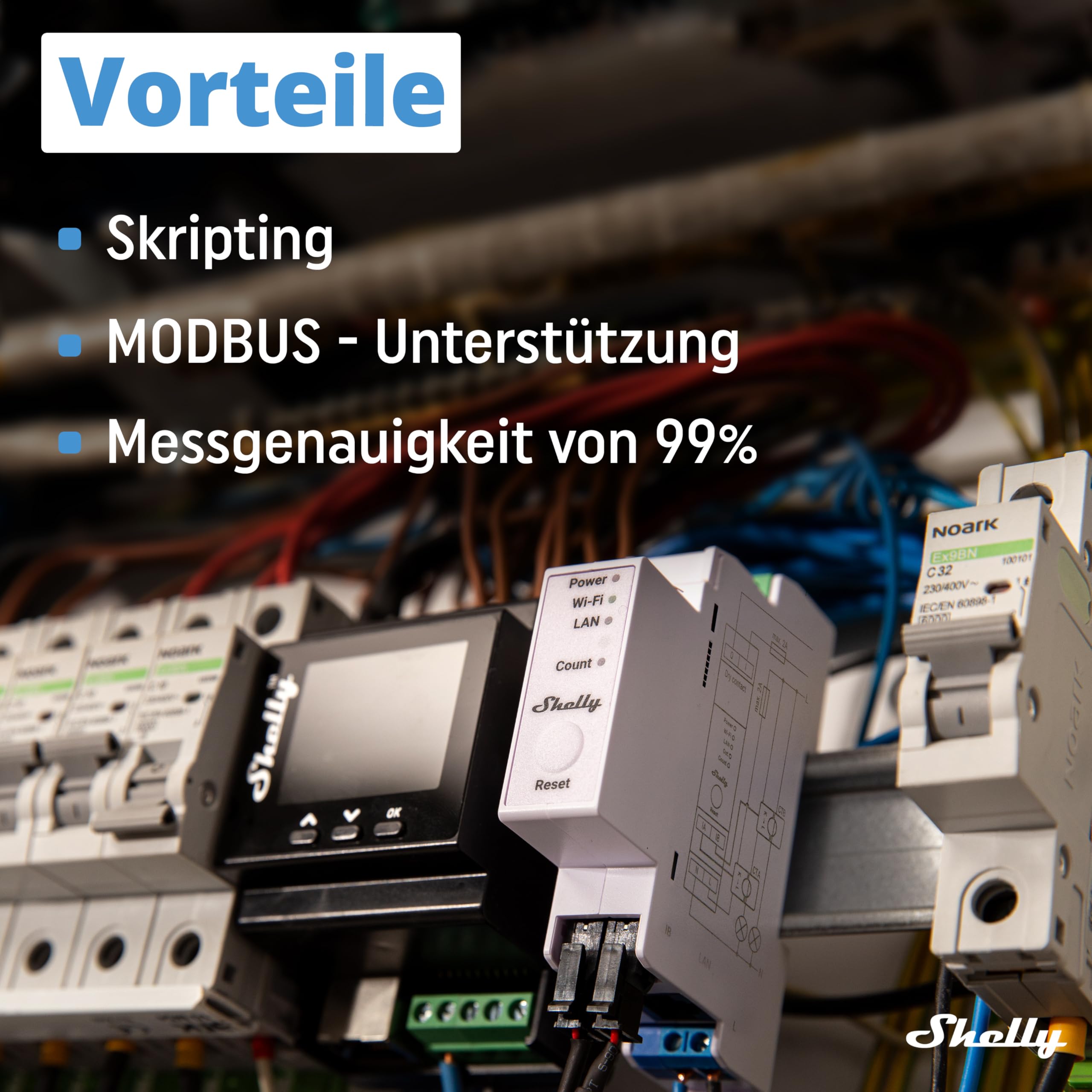 Shelly Pro 3EM (120A) - WLAN & LAN Dreiphasiger Smart Energiezähler, 3x 120A Stromwandler Inklusive, 1% Genauigkeit, Solar, 60-Tage Datenspeicher, Verbrauchsmessung, Hutschiene, Heimautomatisierung