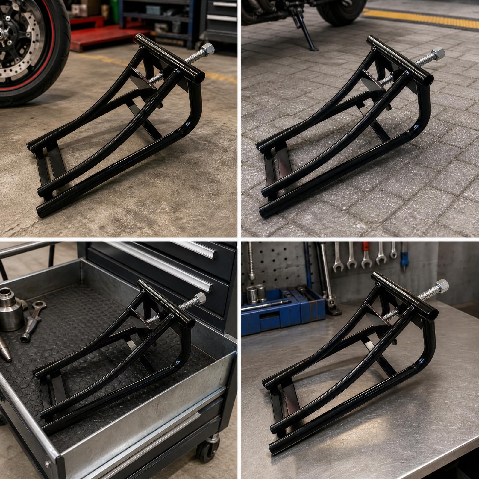 F Fityle Elevador Ruedas Eje Pasante Ajustable Herramienta Elevación Ruedas Metal Negro Resistente para Mecánicos, Talleres