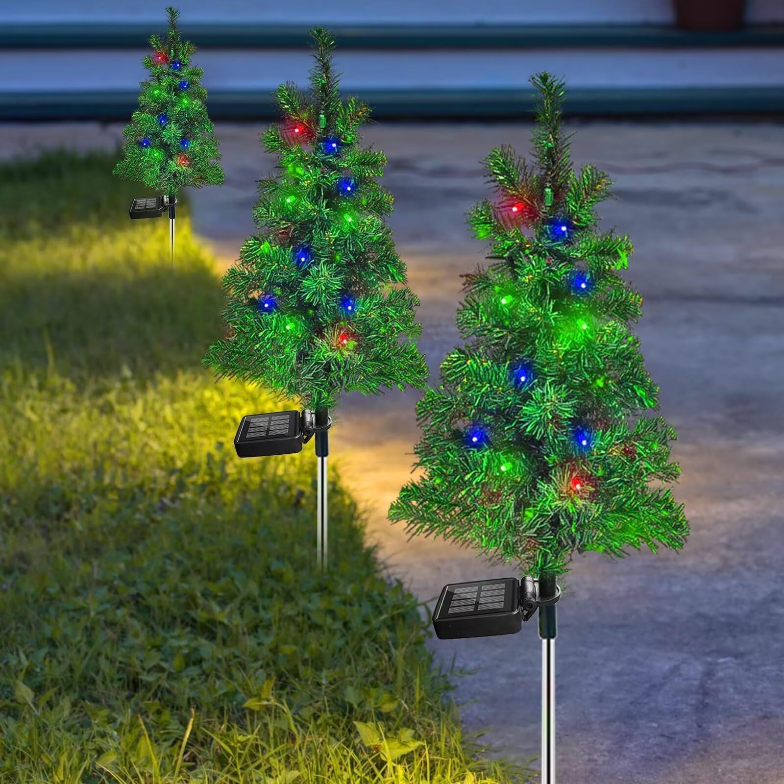 4 luces solares de estaca para árbol de Navidad, jardín, impermeables, decoraciones de árbol de Navidad, luces de árbol de Navidad al aire libre, decoración de Navidad, luces de camino, patio (4 2