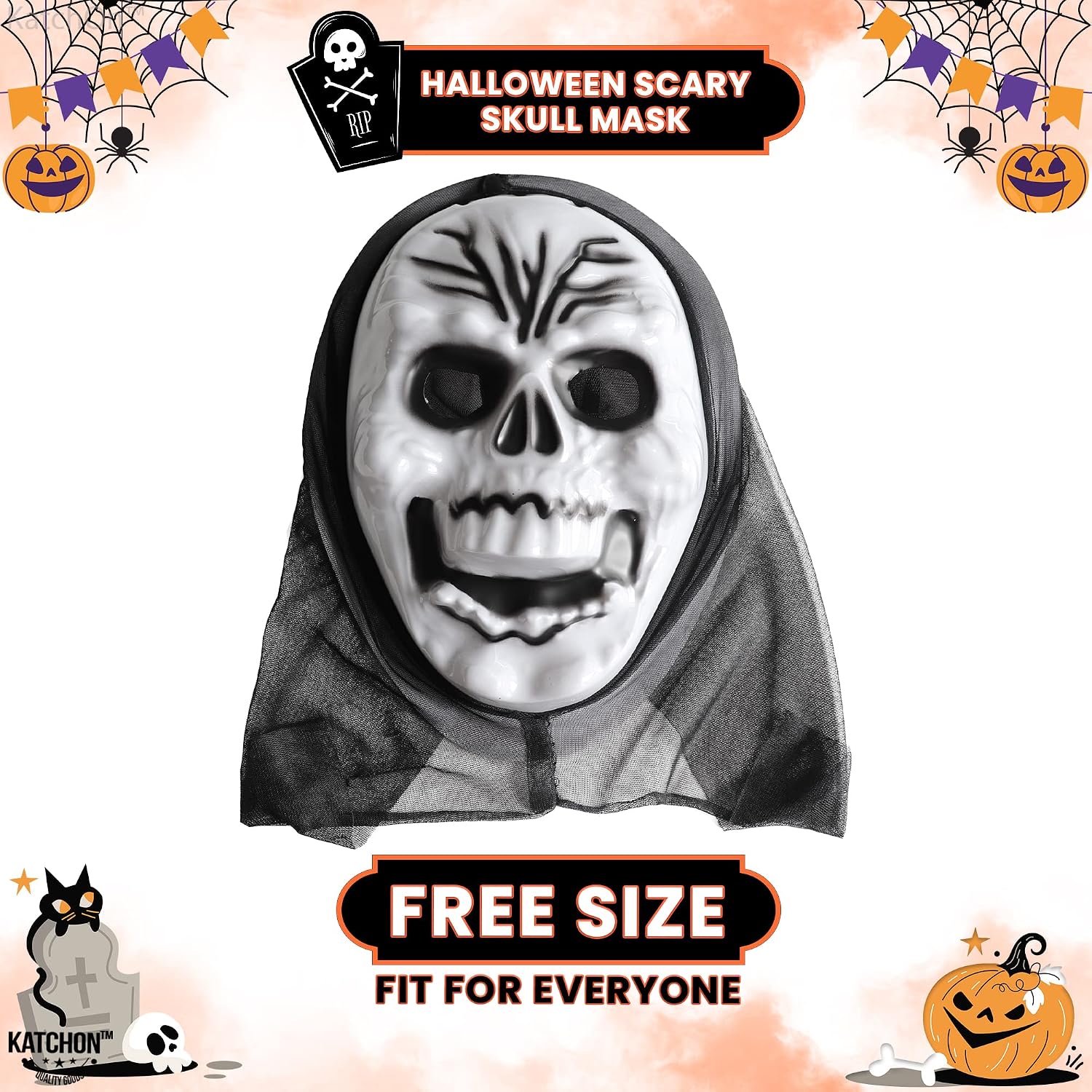 KatchOn, Halloween Ghost Face Mask - Free Size, Ghost Face Mask With Shroud | Scary Halloween Mask, Halloween Party | Ghost Halloween Masks for Adults | Ghost Face Costume Mask, Halloween Party Them