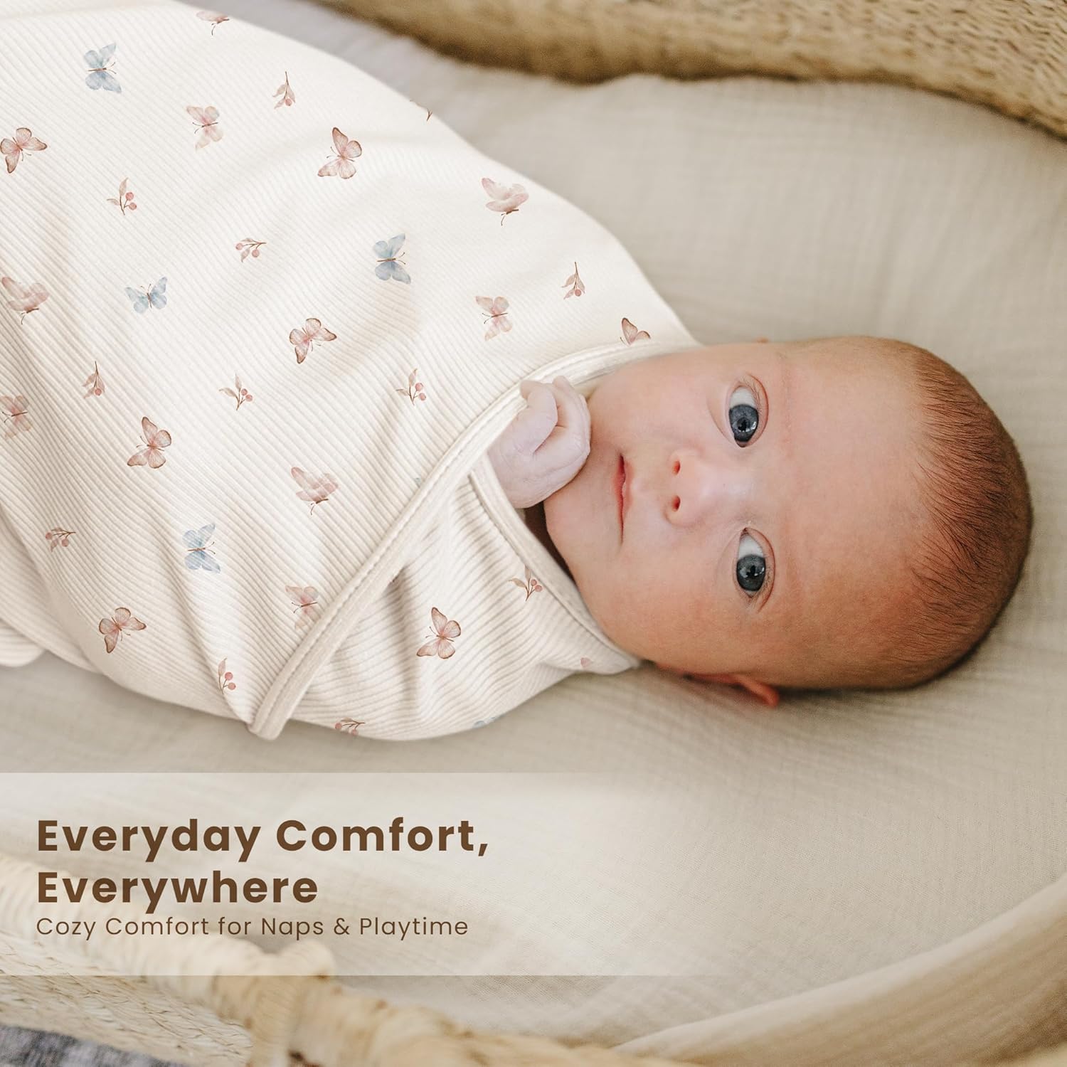 Konssy Knit Baby Blanket 2 Pack, Soft Ribbed Swaddle Receiving Blankets for Boys & Girls, Lightweight Cozy Warm Crib Blanket for Newborns, Infants, & Toddlers, 33x42 Inch (Taupe, Butterfly Dreams)