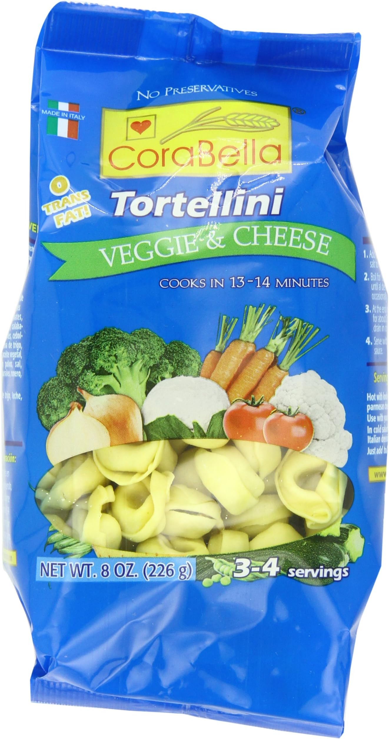 Corabella Tortellini, Veggie and Cheese,8 Ounce (Pack of 12)
