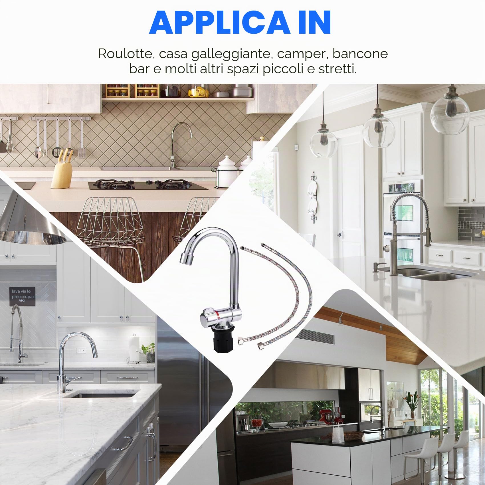 Rubinetto pieghevole per, universale, girevole a 360°, miscelatore acqua calda e fredda, 1/2"