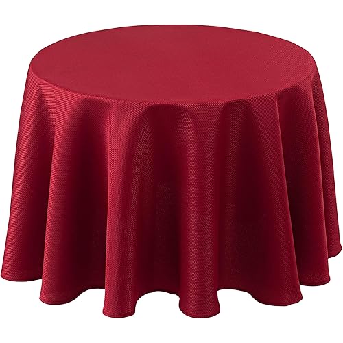 Biscaynebay Christmas Textured Fabric Round Tablecloths 70" for Tables Diameters from 30" to 48", Red Water Resistant Tablecloths for Dining, Kitchen, Wedding & Parties, etc Machine Washable