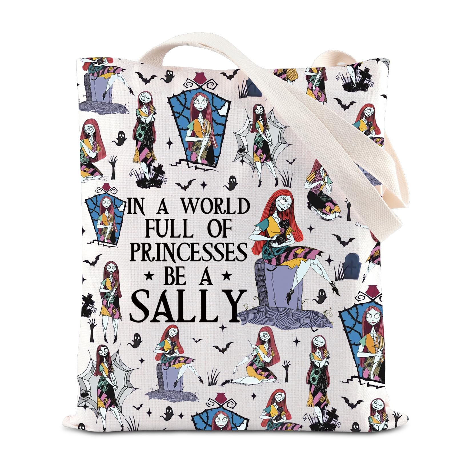 FOTAP Sally Theme Tote Bag Horror Cartoon Movies Lover Gift Nightmare Skeleton Grocery Bag (Sally UK2)