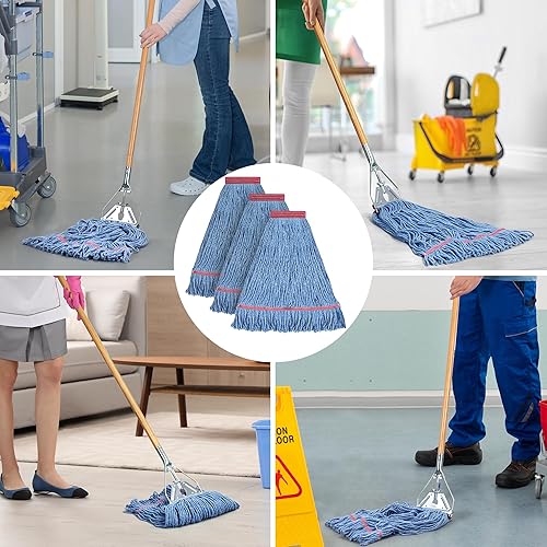 Miniatura 79 de Matthew Cleaning - Cabezal de trapeador de alta resistencia para limpieza general y de suelos, repuesto de cabezal de hilo de algodón azul