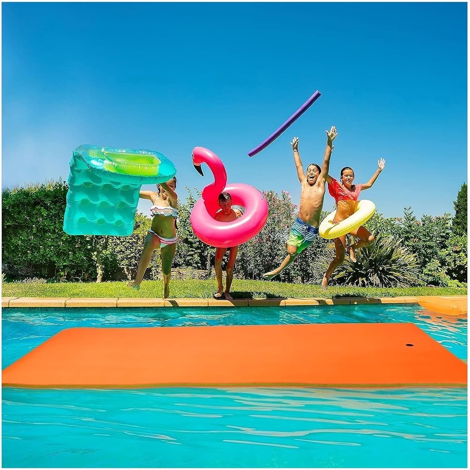 floating water mat, lily pad floating mat, floating water pad, tear-resistant xpe foam, for water recreation and relaxation, pools, lakes or beaches(yellow,1.8mx1.8mx2.2cm) orange 1.8mx1.8mx2.2cm