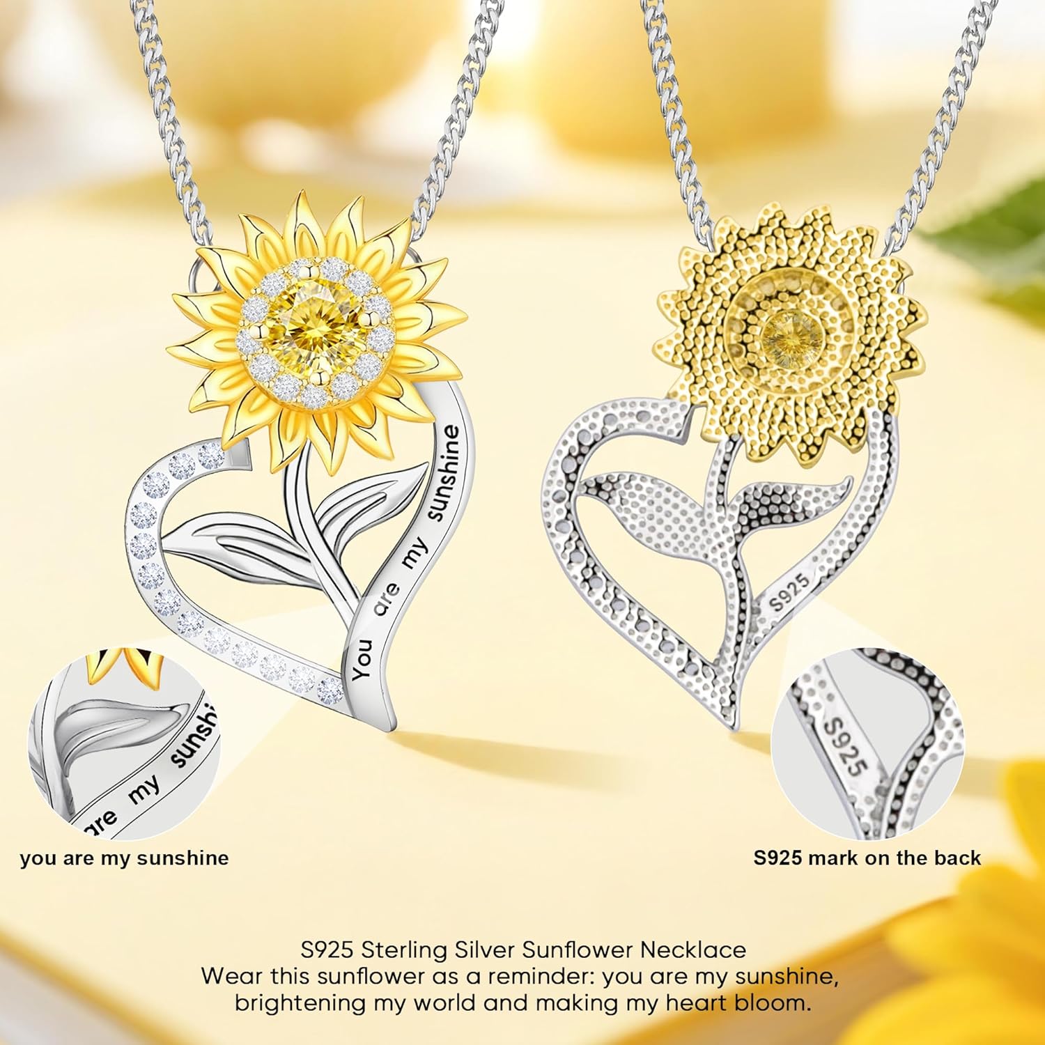 Valentine's Day Gift for Her, 18K Gold Plated Sunflower Necklaces for Women Gifts for Wife Anniversary Birthday You Are My Sunshine Pendant Necklaces Gold Jewelry Gifts for Wife Girlfriend Mom - Image 5