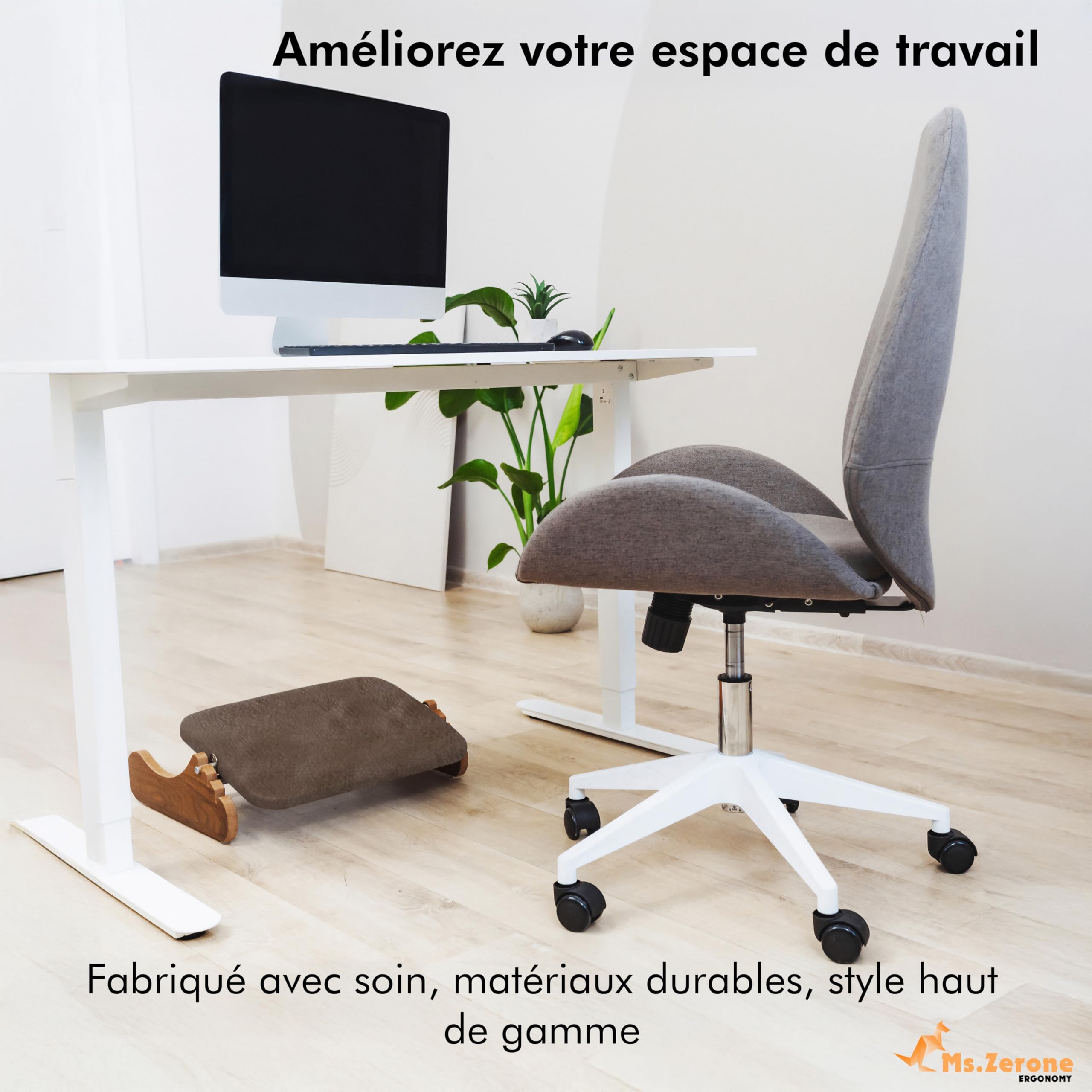 Reposapiés ergonómico de madera, soporte para tobillo acolchado, tejido de ante suave 3 alturas (6/8/10 cm) antideslizante postura y circulación, oficina y teletrabajo