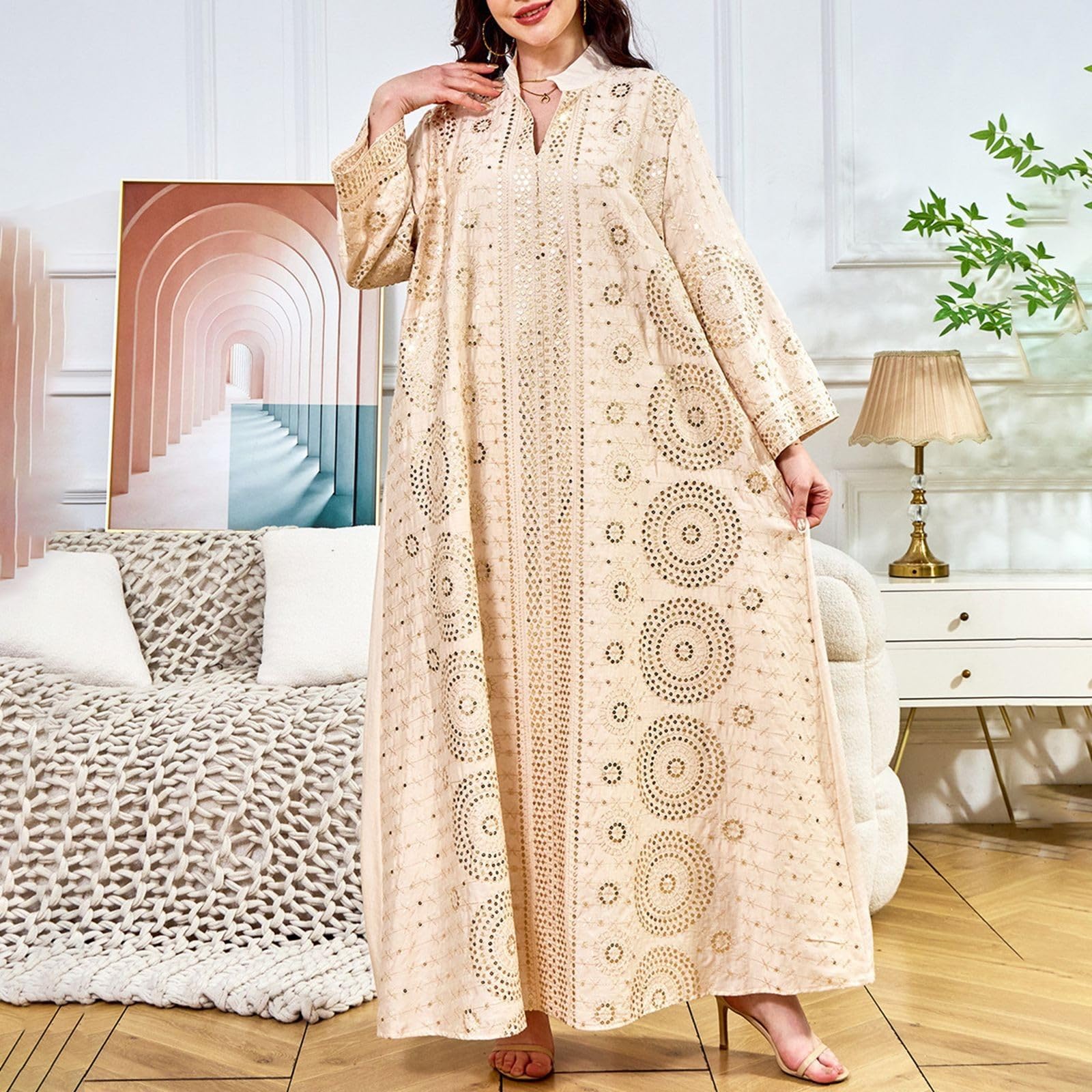 Generisch Abiti musulmani da donna a maniche lunghe islamiche turche abito casual casual casual marocchino abito da donna scollo a V abito da preghiera maxi abito da sera abiti da festa