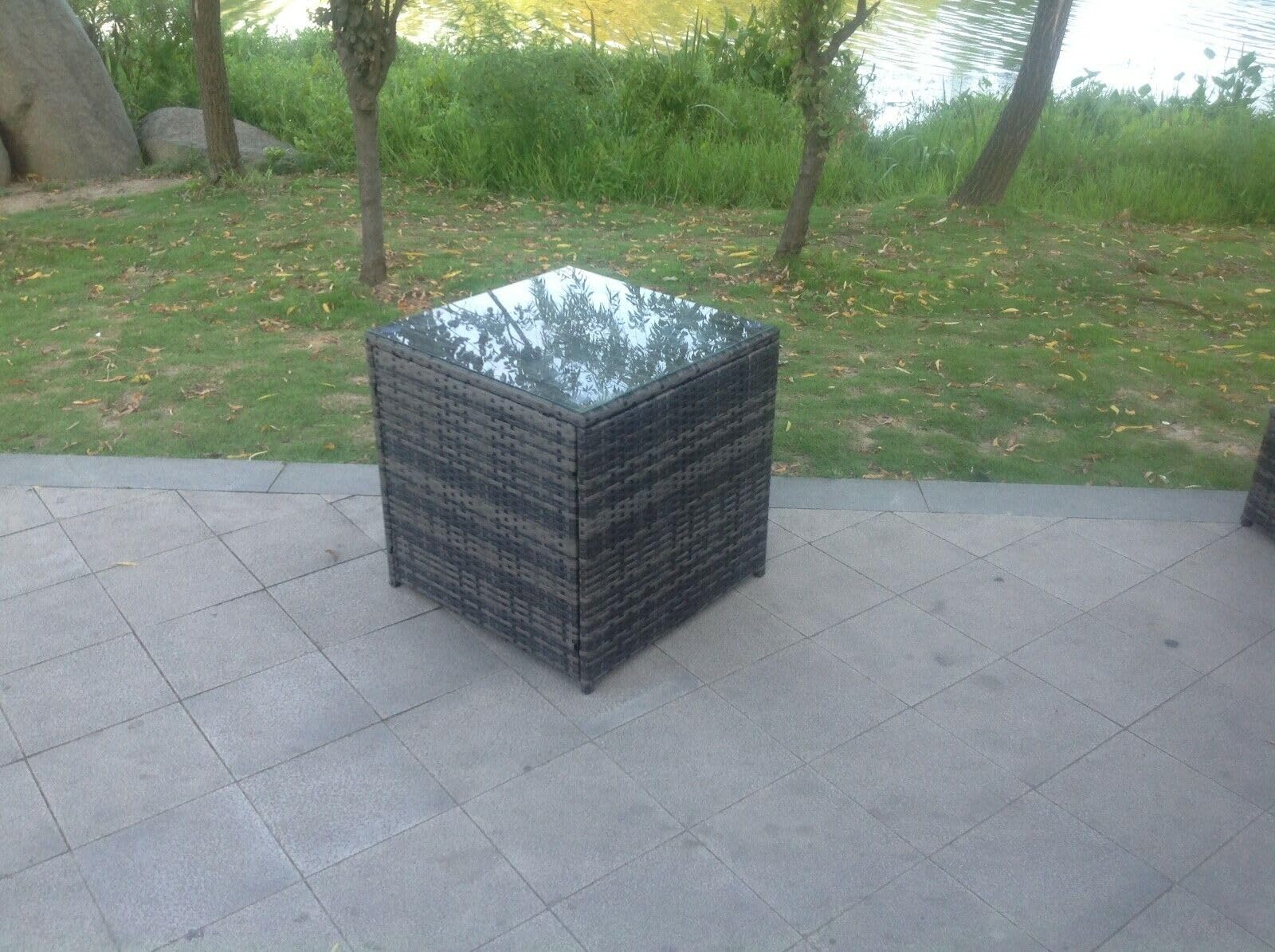 Generic FMSGarden Grey Rattan Cube Side Table Tea Coffee Table Outdoor Garden Furniture Accessory