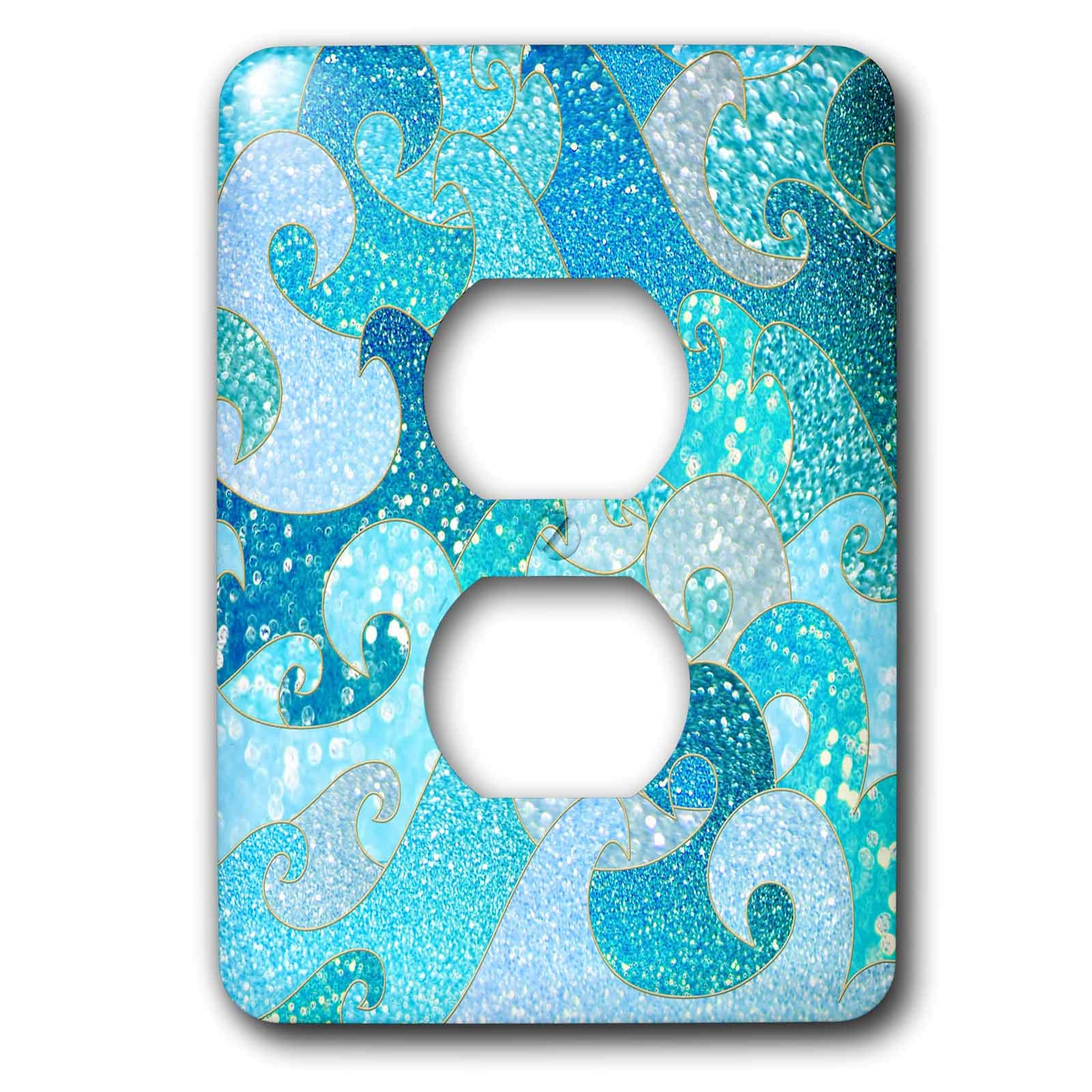 2 prises de courant paillettes bleu sarcelle 3dRose double plaque de finition murale