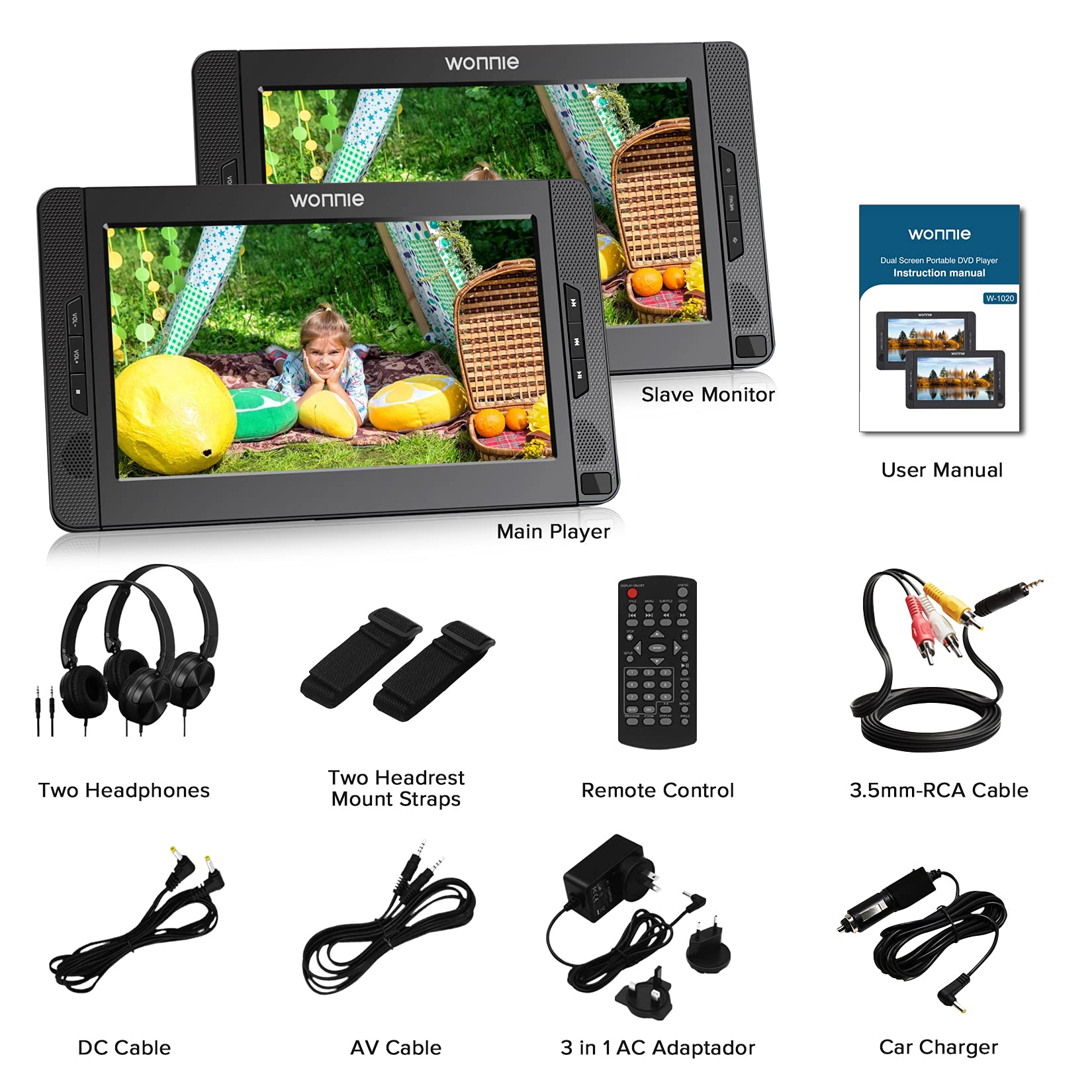 Buy Wonnie 10.5inch Dual Portable DVD Player for Car, Headrest Kids CD