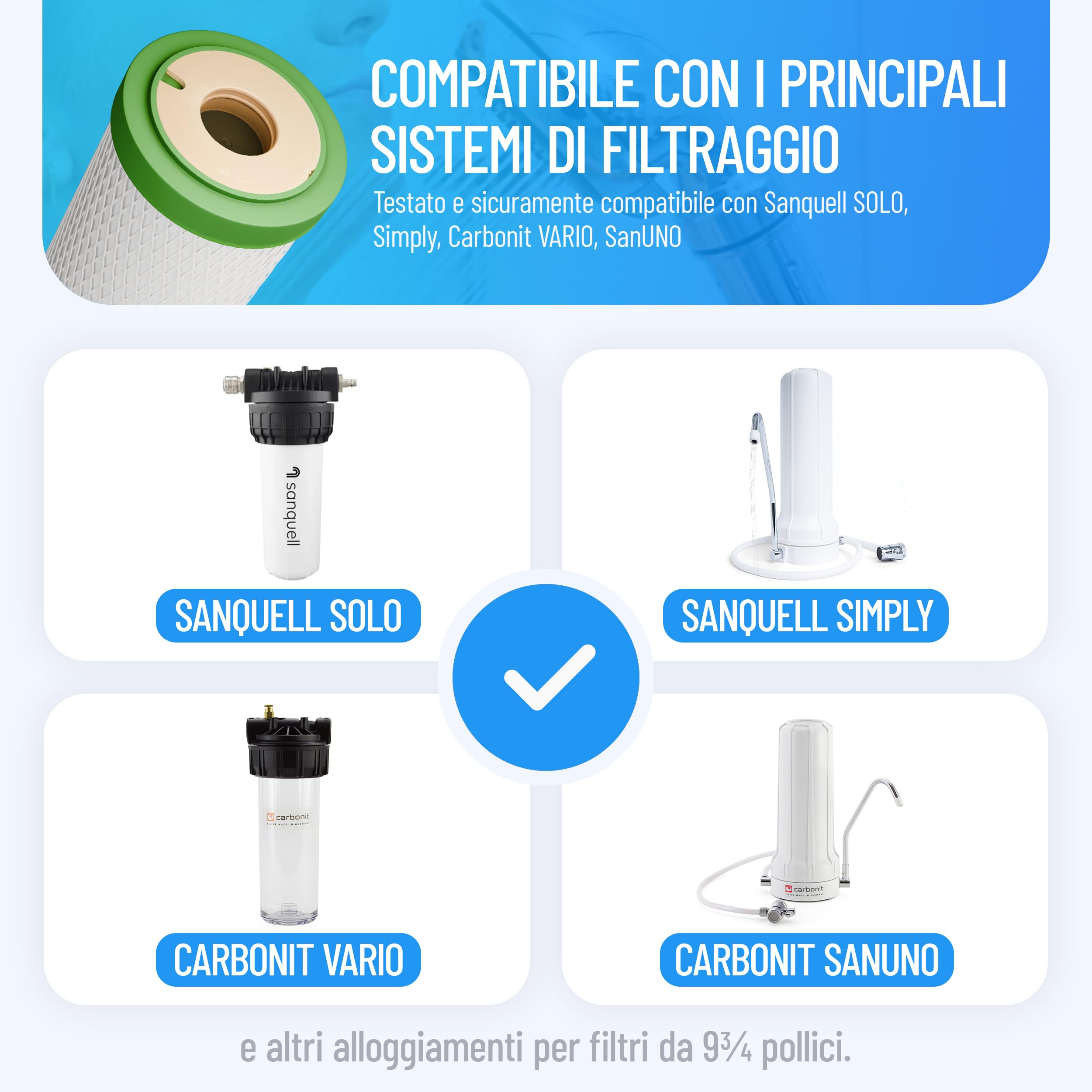 NPure Premium Filtro per Acqua Potabile, Filtri Acqua Inquinante, adatto a carbonit Vario, Sanuno, fino a 3 litri/minuto, carbone attivo sinterizzato